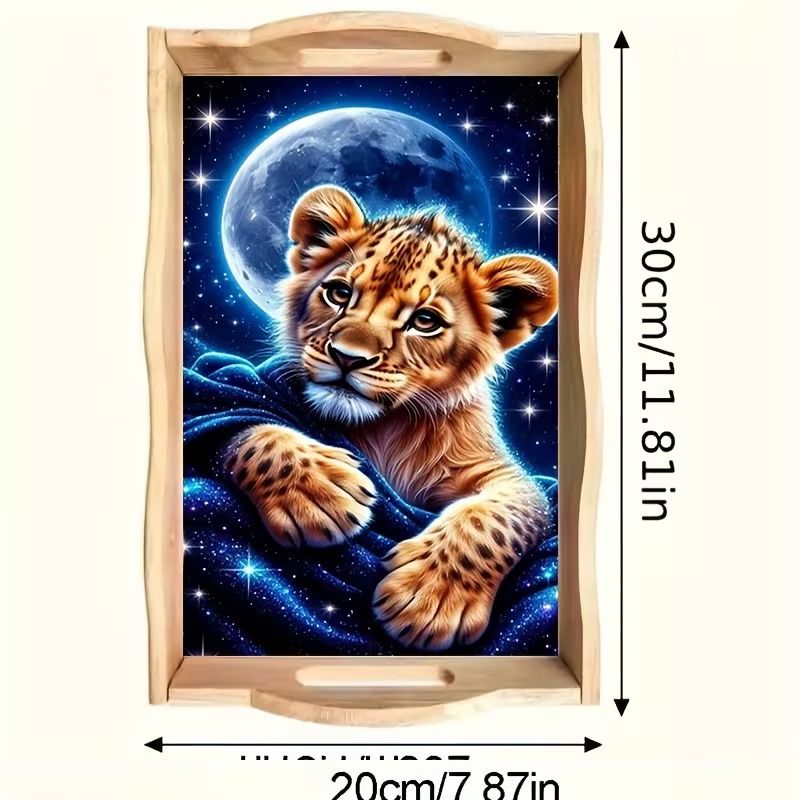 Little Tiger, Big Moon diamond art decorative tray design