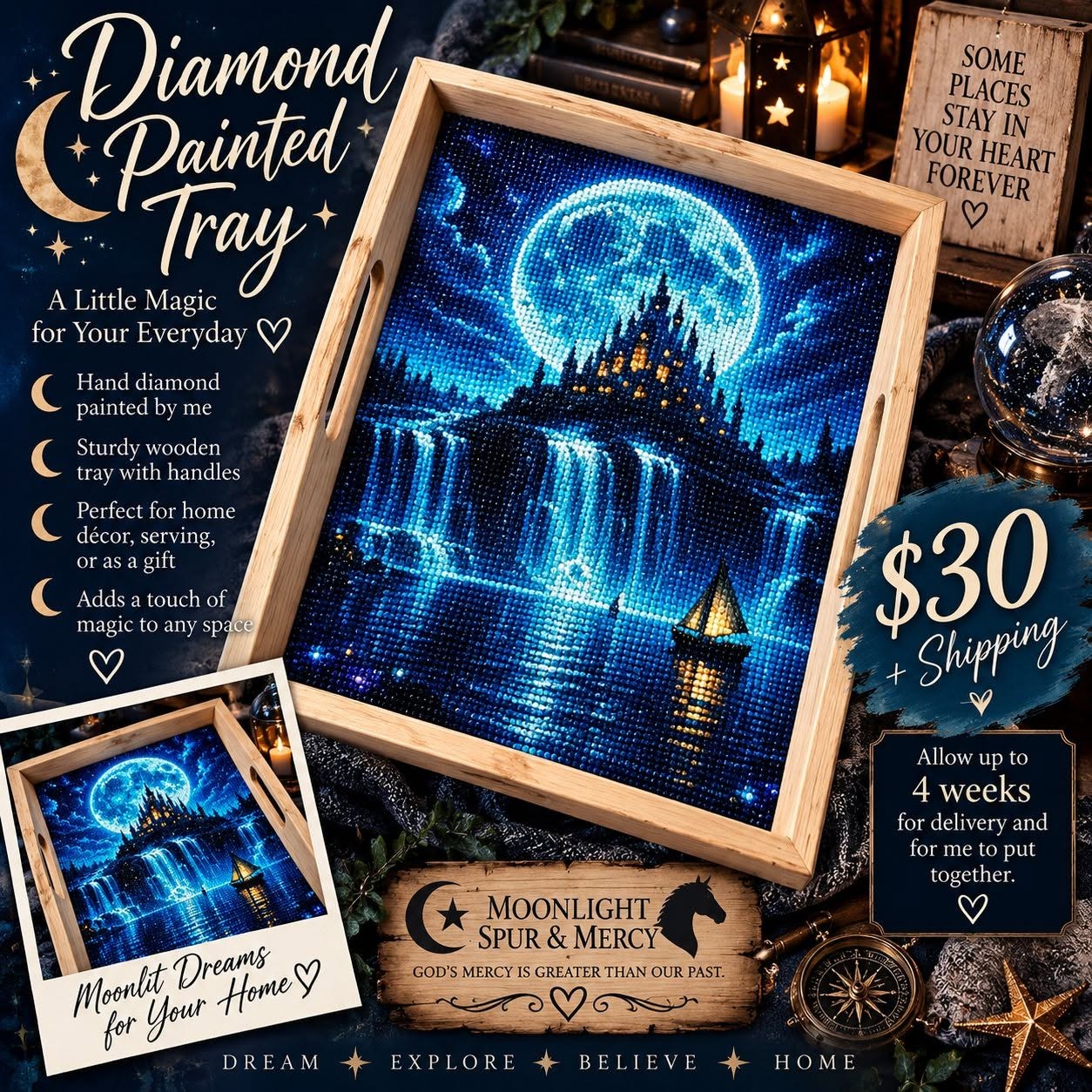 Castle Beyond the Stars diamond art decorative tray design