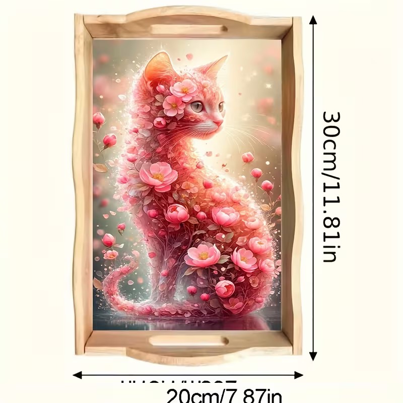 Rose Petal Purrs diamond art decorative tray design