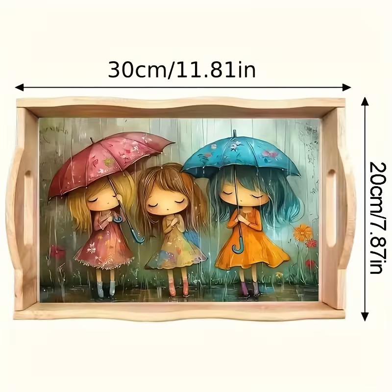Three sweet girls beneath colorful umbrellas
