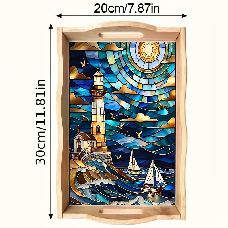 Beacon of the Moonlit Coast diamond art decorative tray design