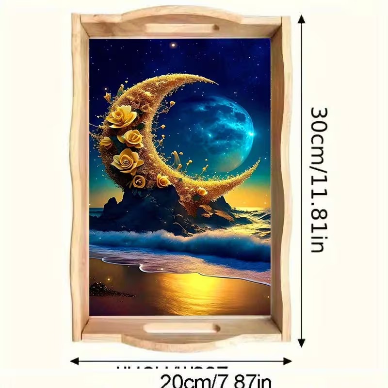 Golden Rose Crescent diamond art decorative tray design