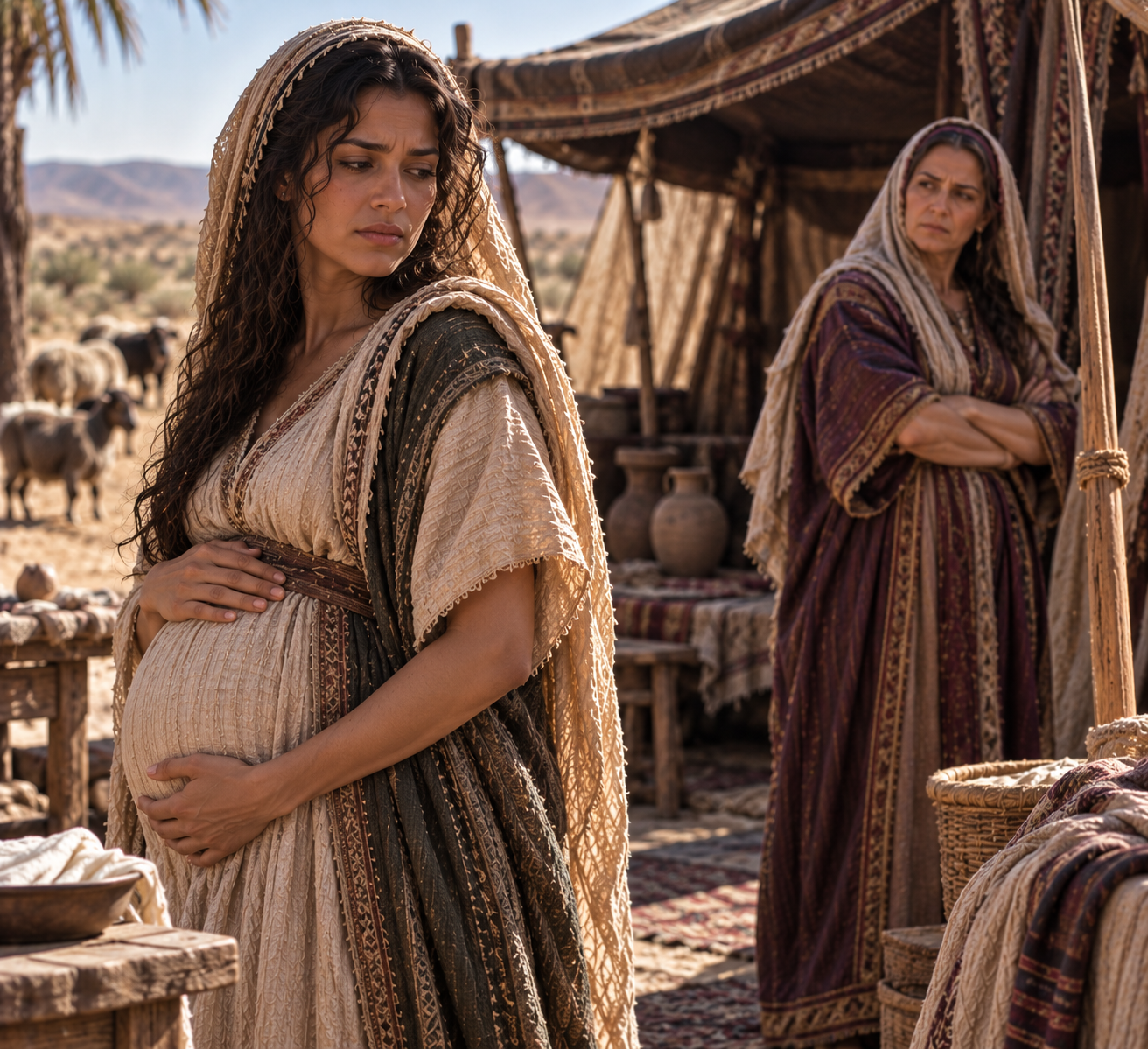 Hagar, pregnant and alone amid tension in the household