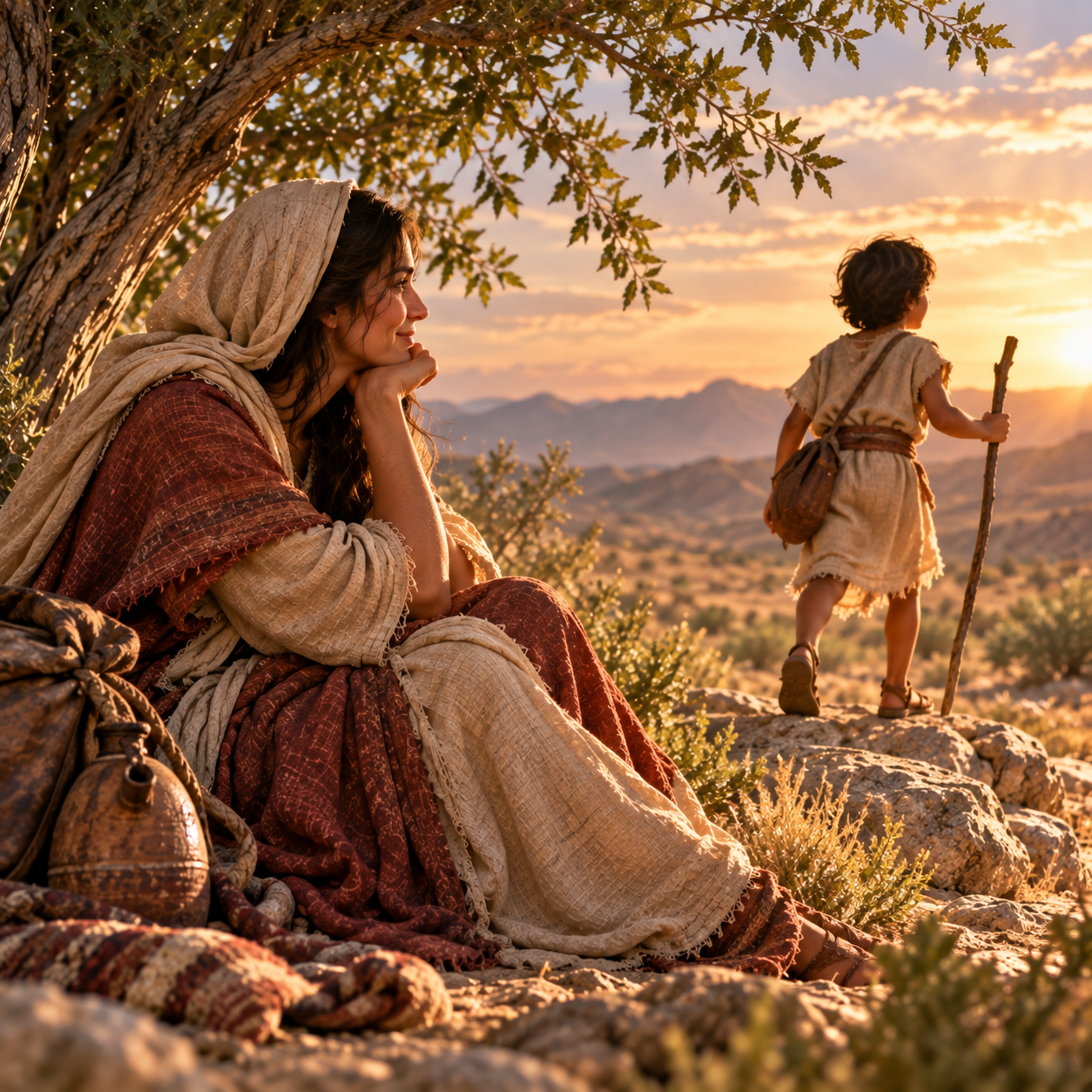 Hagar watches Ishmael walk toward the future