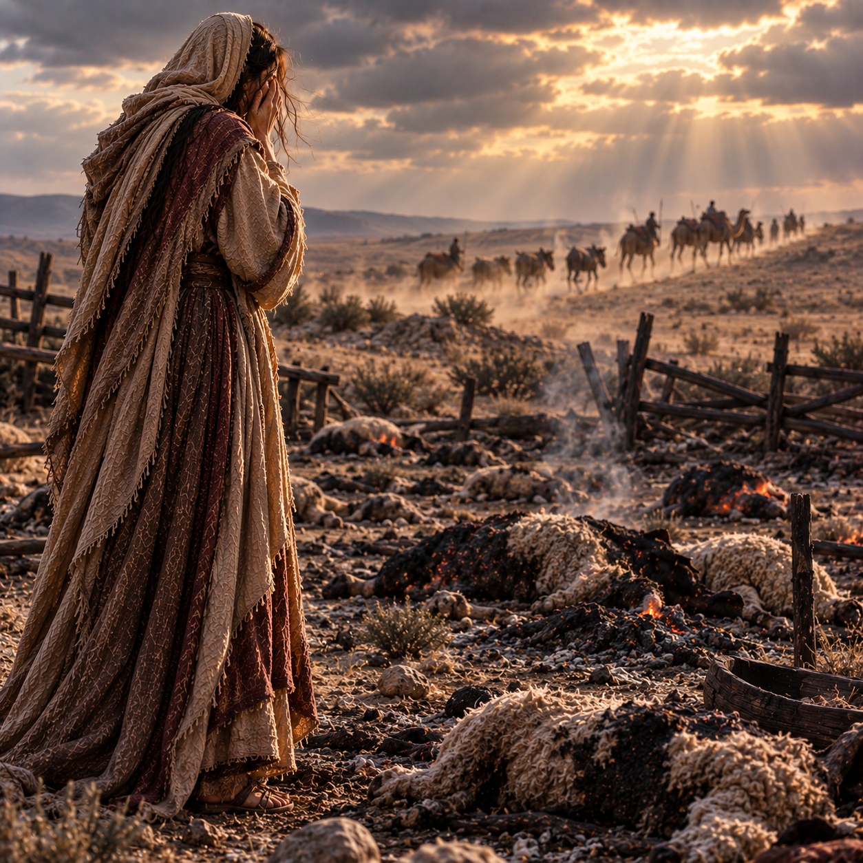 Job’s wife stands over the ruins of her former life