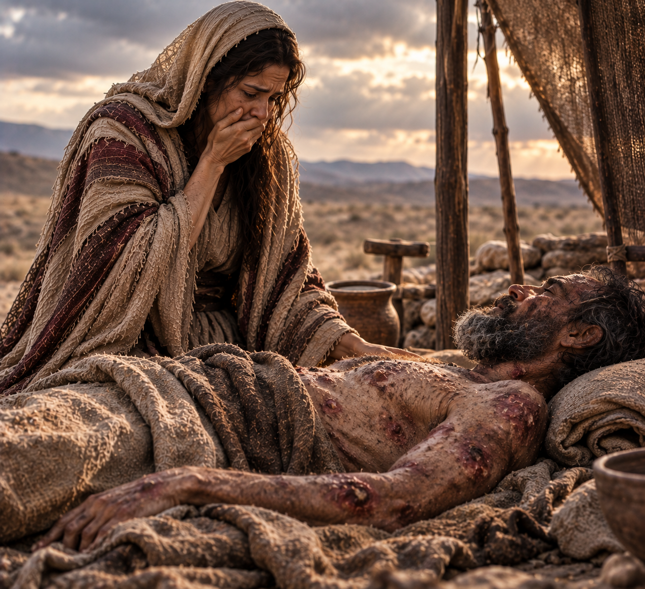 Job’s wife sits beside him in his suffering