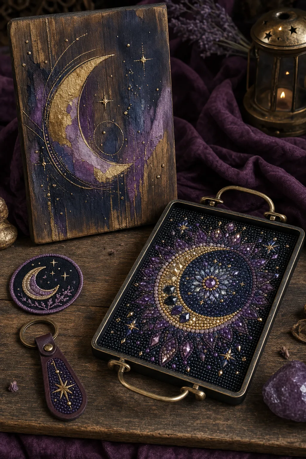 Wood plaque and diamond-art serving tray