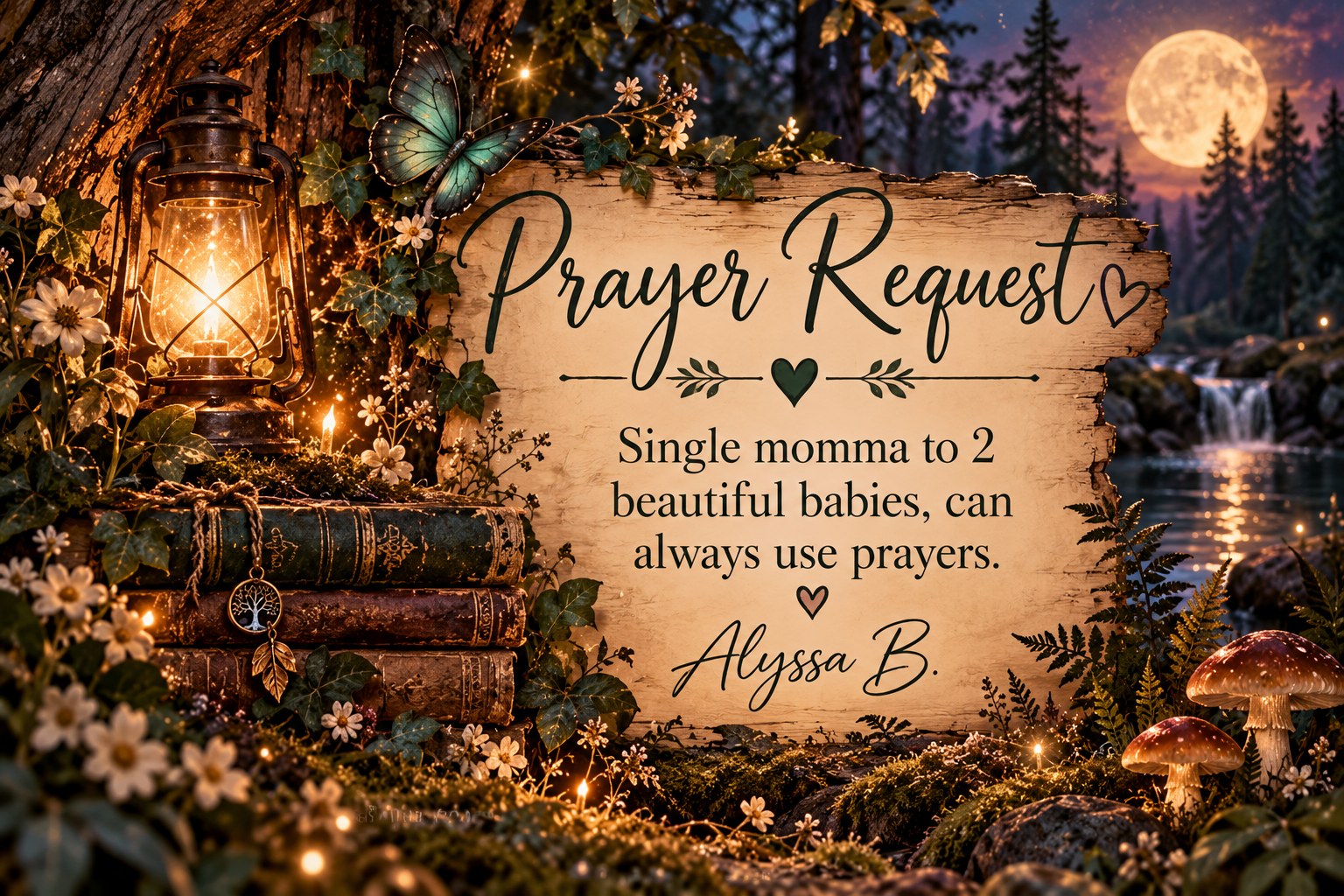 Prayer request from Alyssa B., a single mother of two, asking for prayers