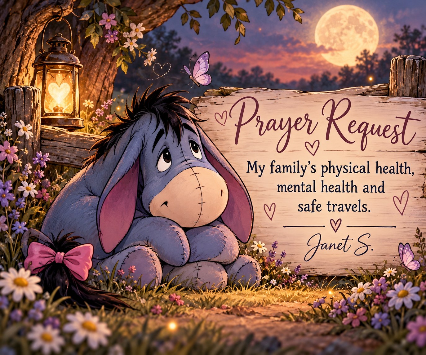 Prayer request from Janet S. for her family’s physical and mental health and safe travels