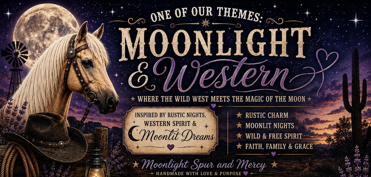 Moonlight and Western scoop theme artwork with a horse, western hat, windmill, cactus, moonlight, and purple night sky