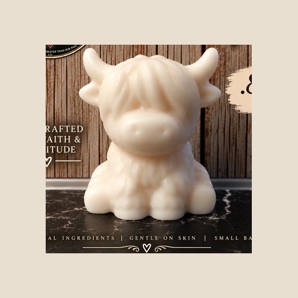 Handmade Highland cow oatmeal soap bar with oat details