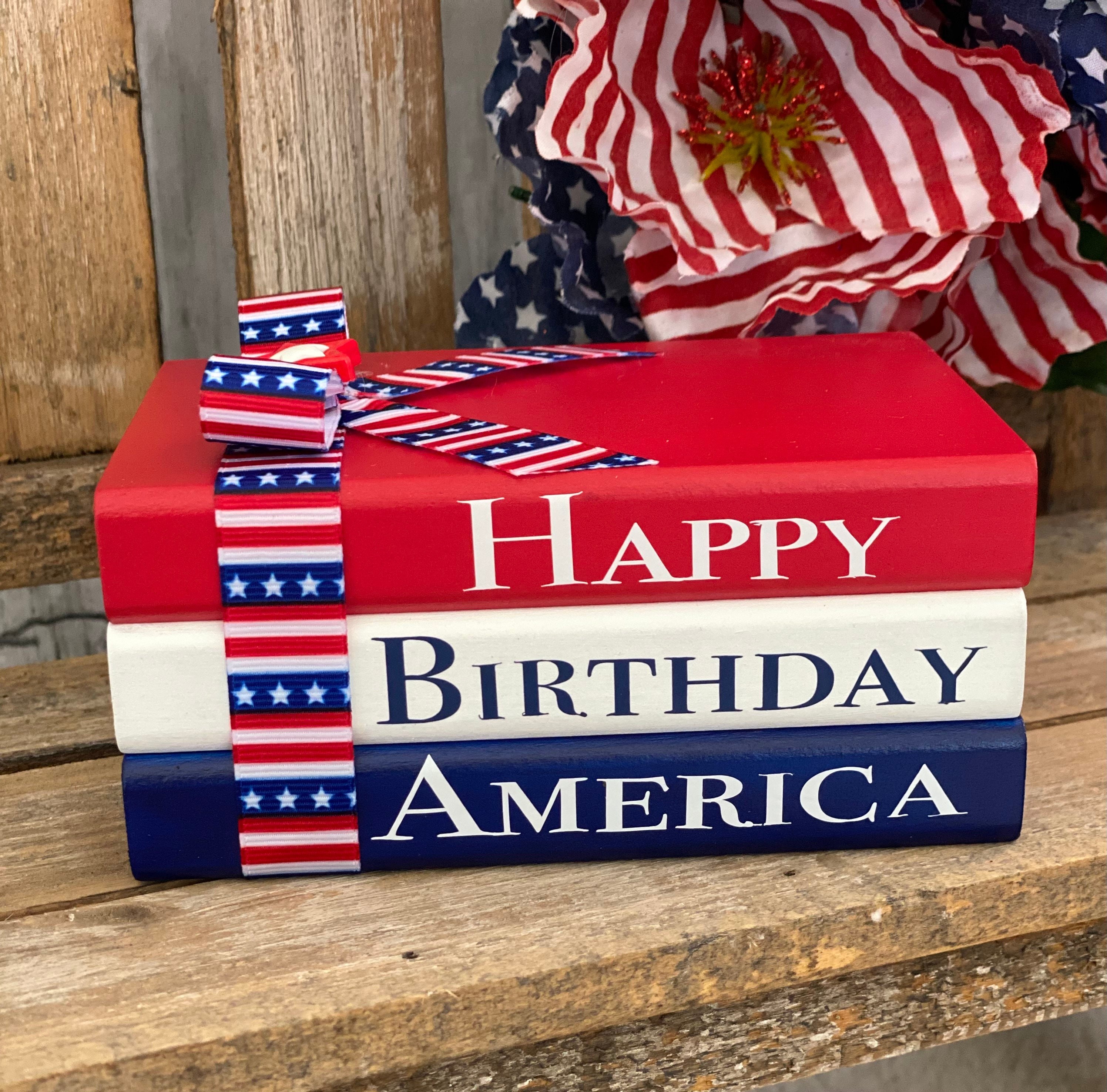 4th of July Tiered Tray Decor: Patriotic Mini Book Stack, Shelf Sitter