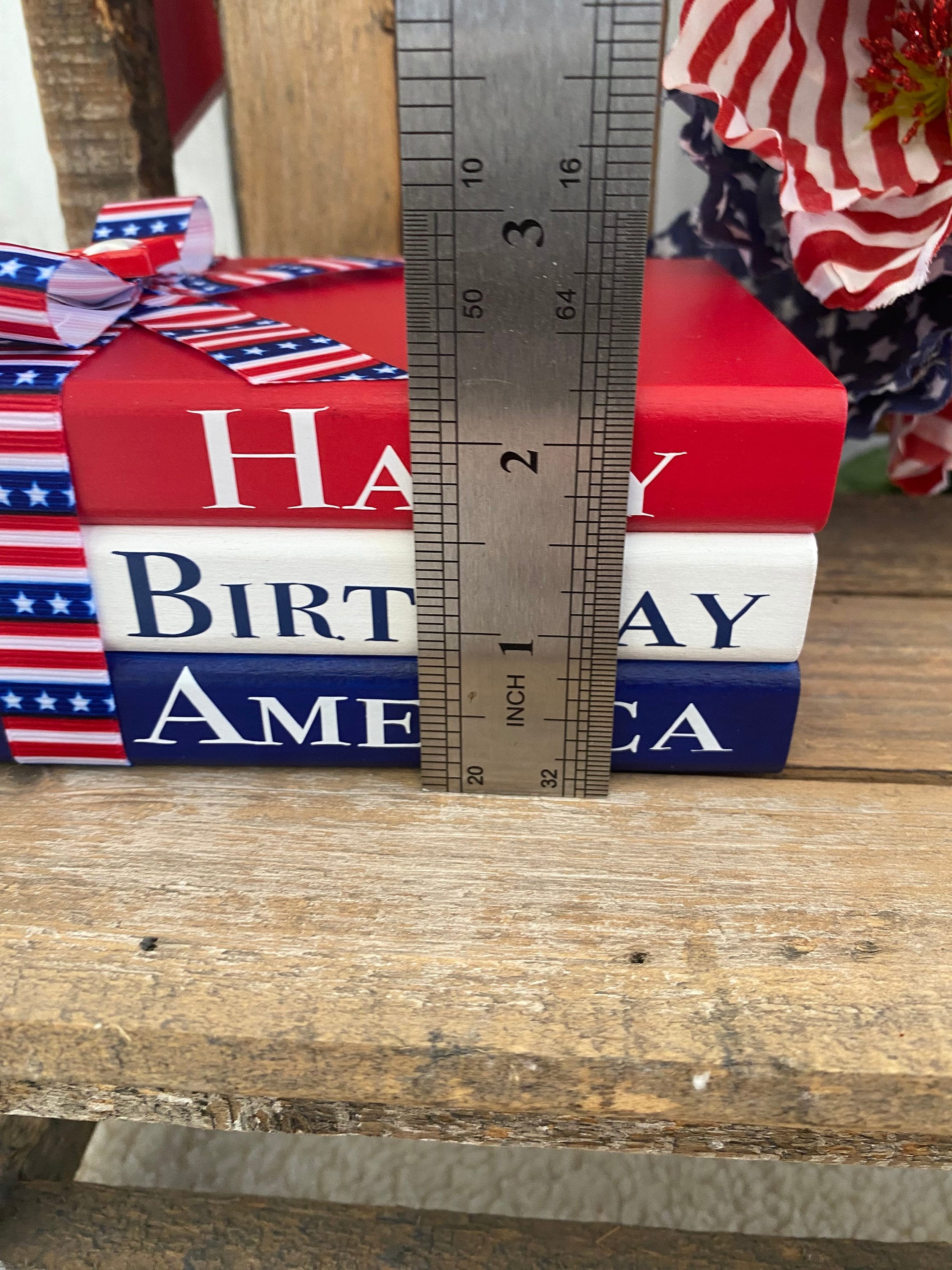4th of July Tiered Tray Decor: Patriotic Mini Book Stack, Shelf Sitter, detail 5