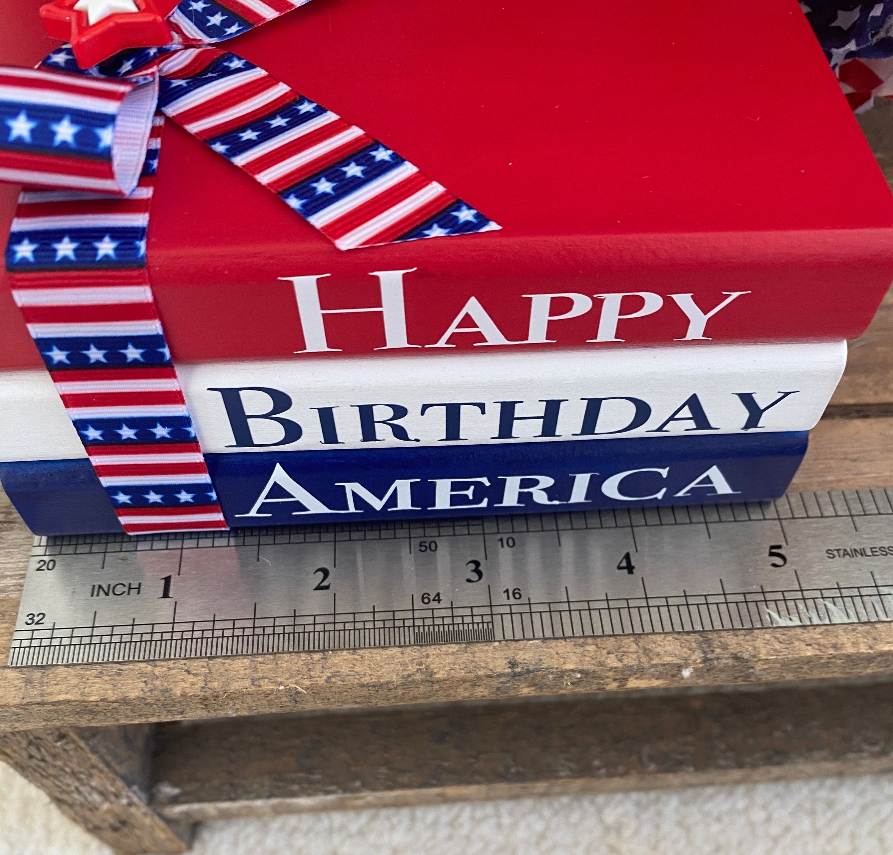 4th of July Tiered Tray Decor: Patriotic Mini Book Stack, Shelf Sitter, detail 4