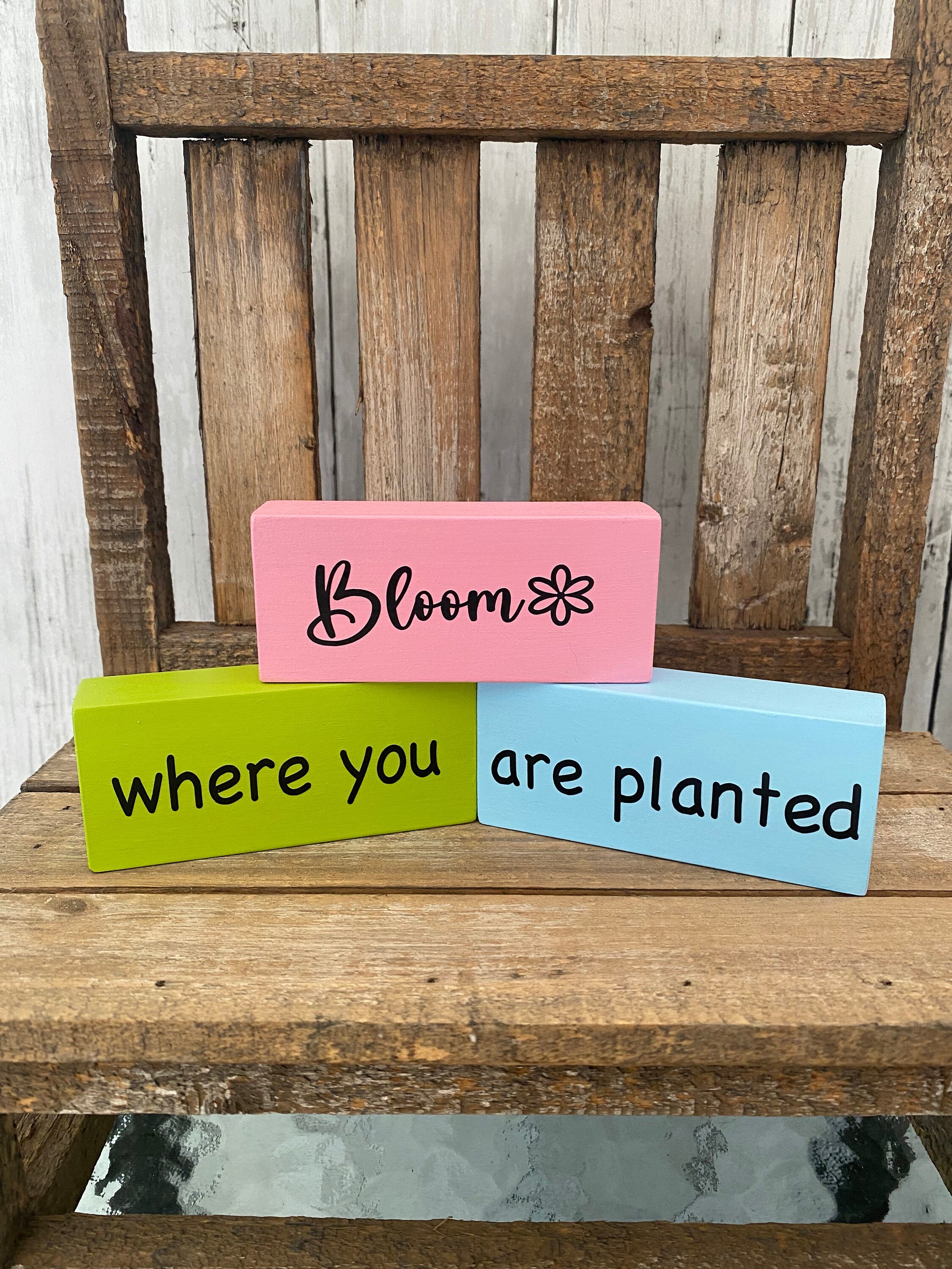 Bloom Where You Are Planted Stacking Blocks, Spring Decor, detail 3