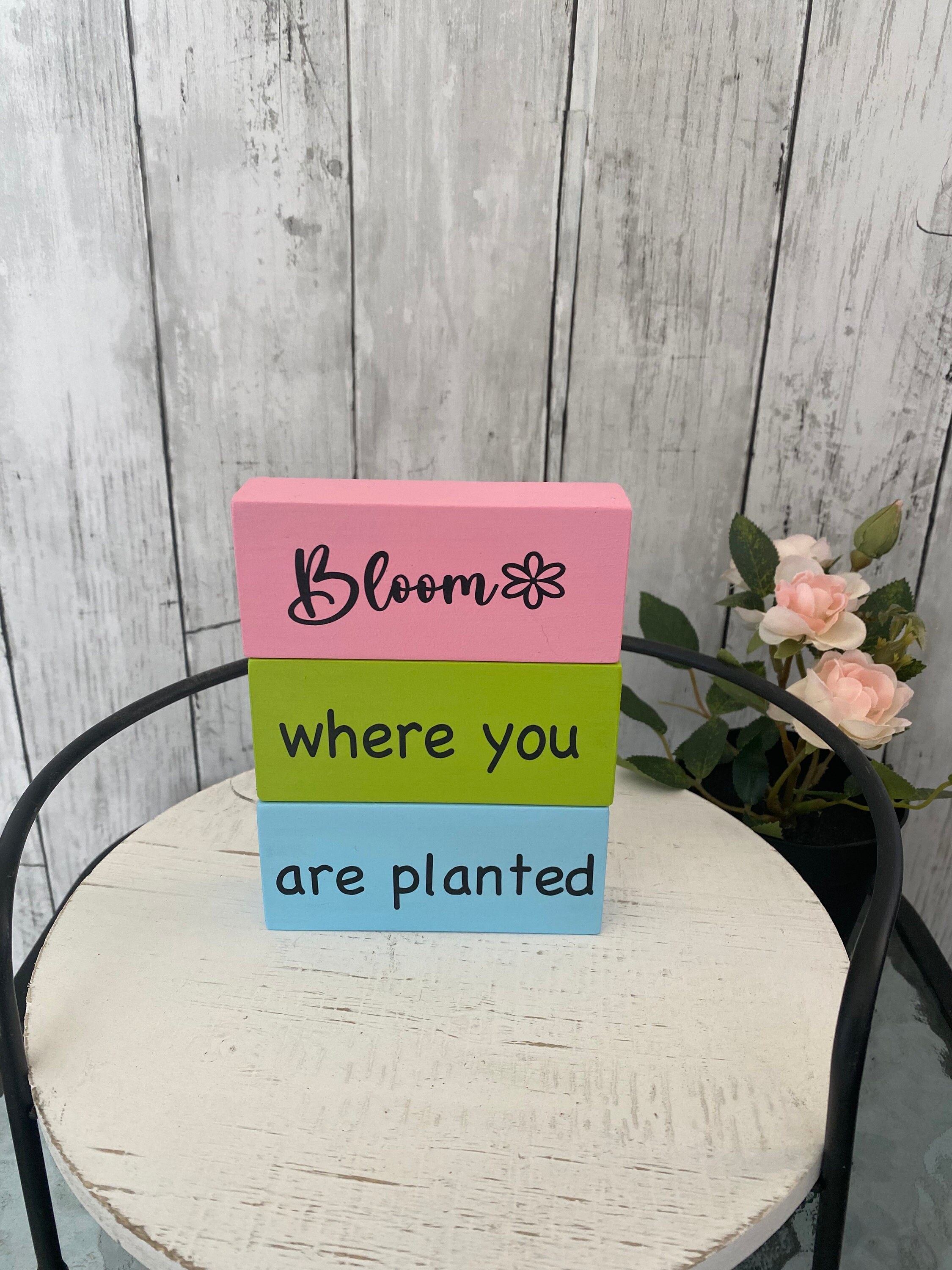 Bloom Where You Are Planted Stacking Blocks, Spring Decor, detail 4