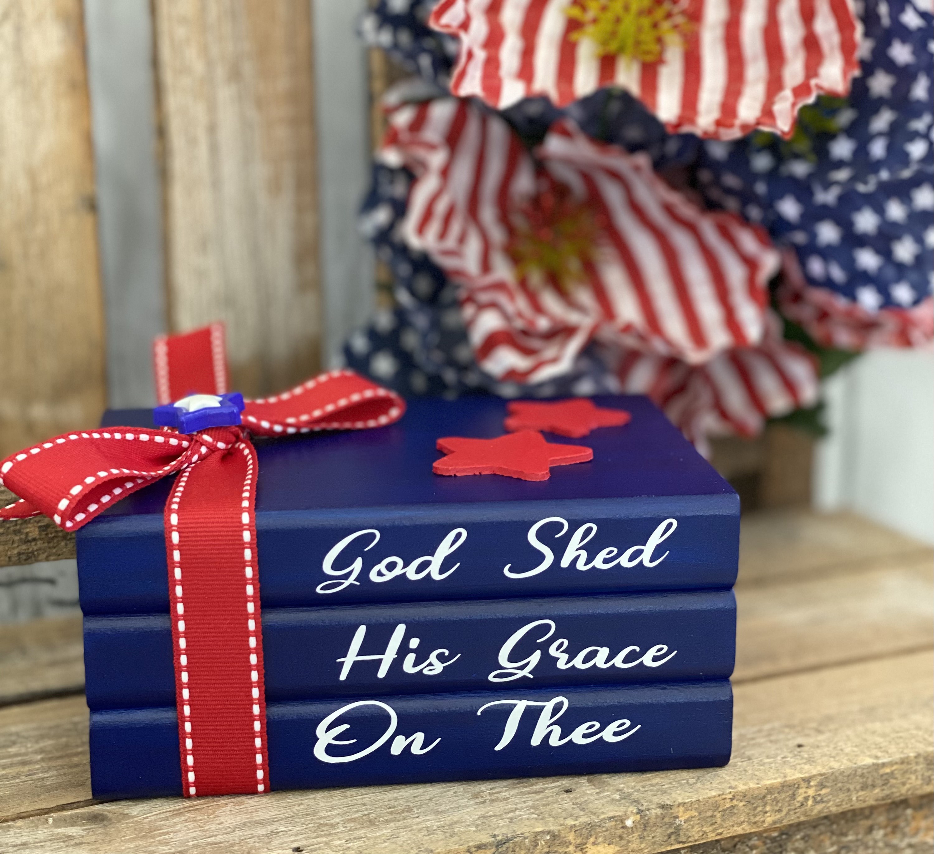 God Shed His Grace Mini Book Stack: Patriotic Tiered Tray Decor, Shel...