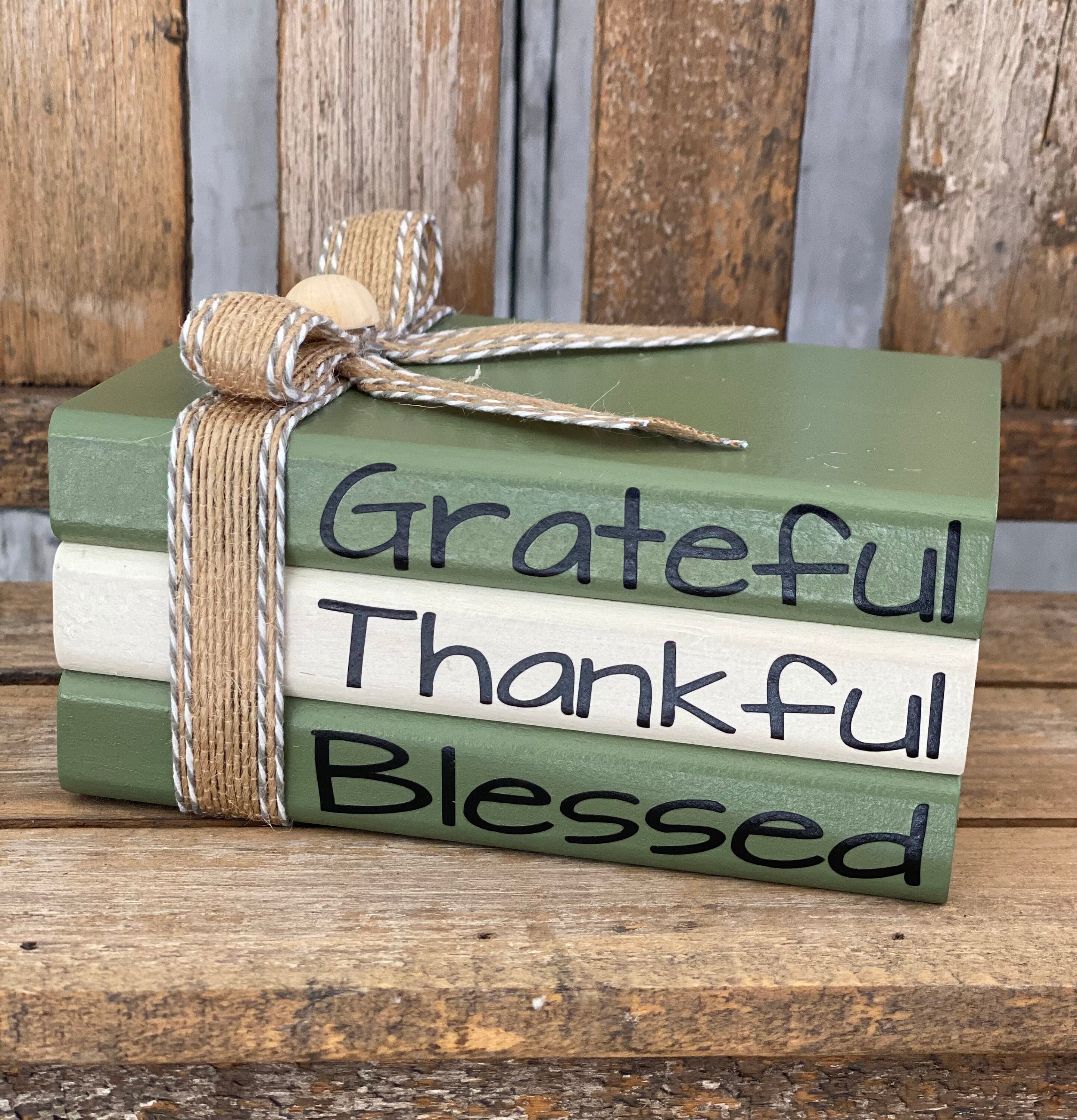 Grateful Thankful Blessed Mini Book Stack: Tiered Tray Decor, Shelf S...