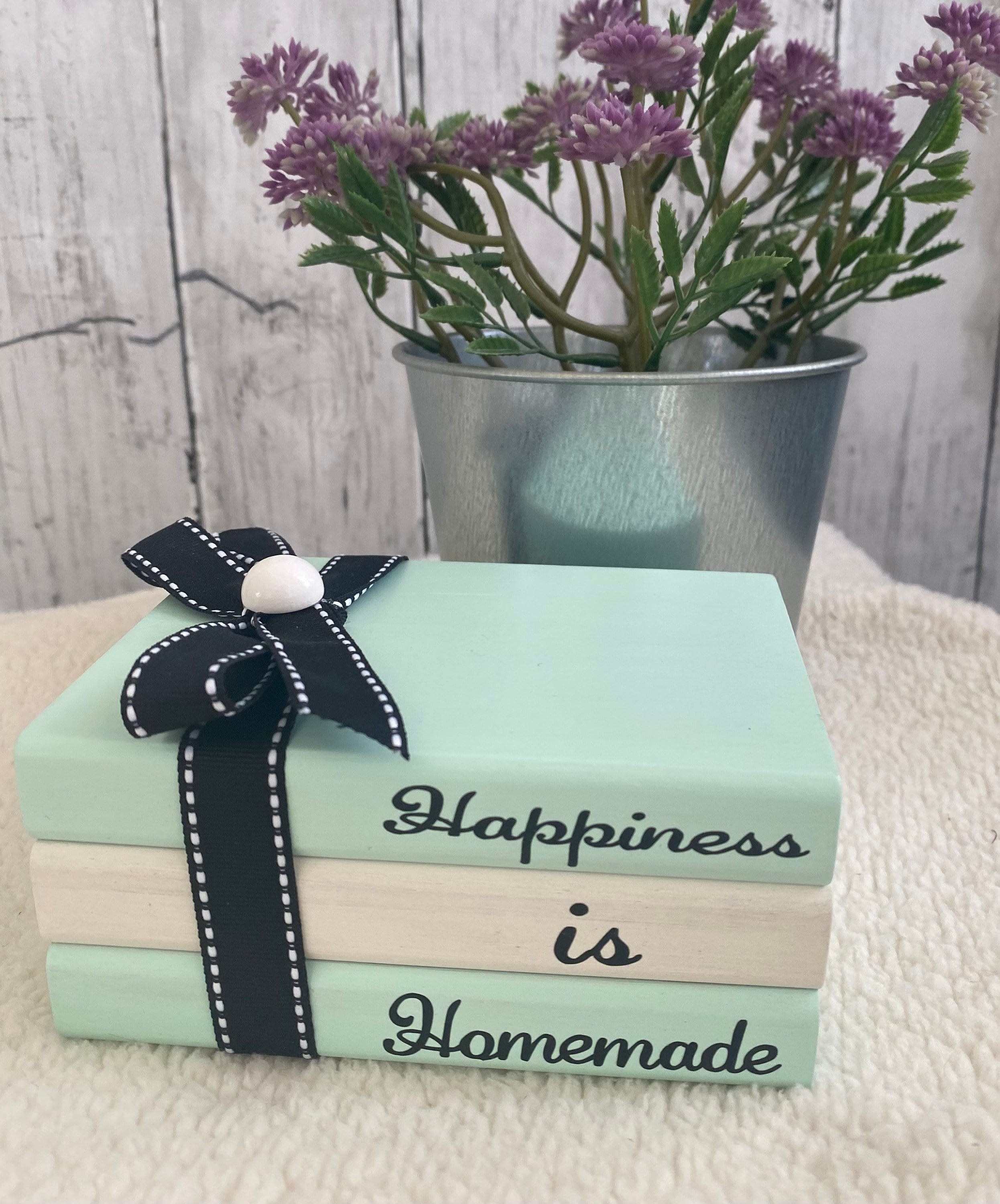 Happiness is Homemade Wood Mini Book Stack: Tiered Tray Decor, Shelf..., detail 2