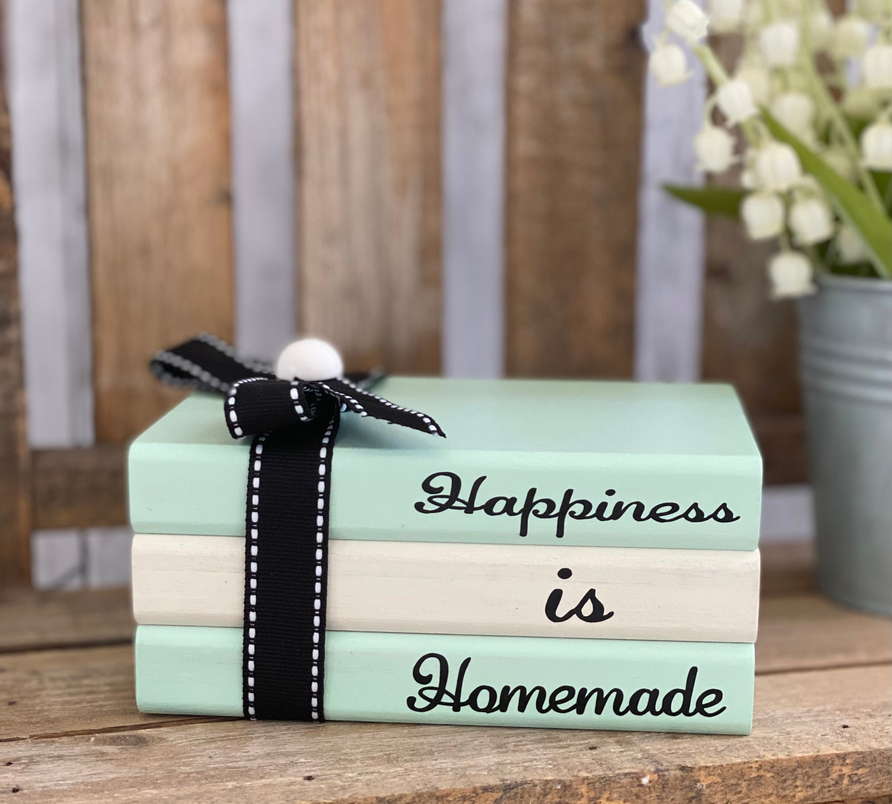 Happiness is Homemade Wood Mini Book Stack: Tiered Tray Decor, Shelf...