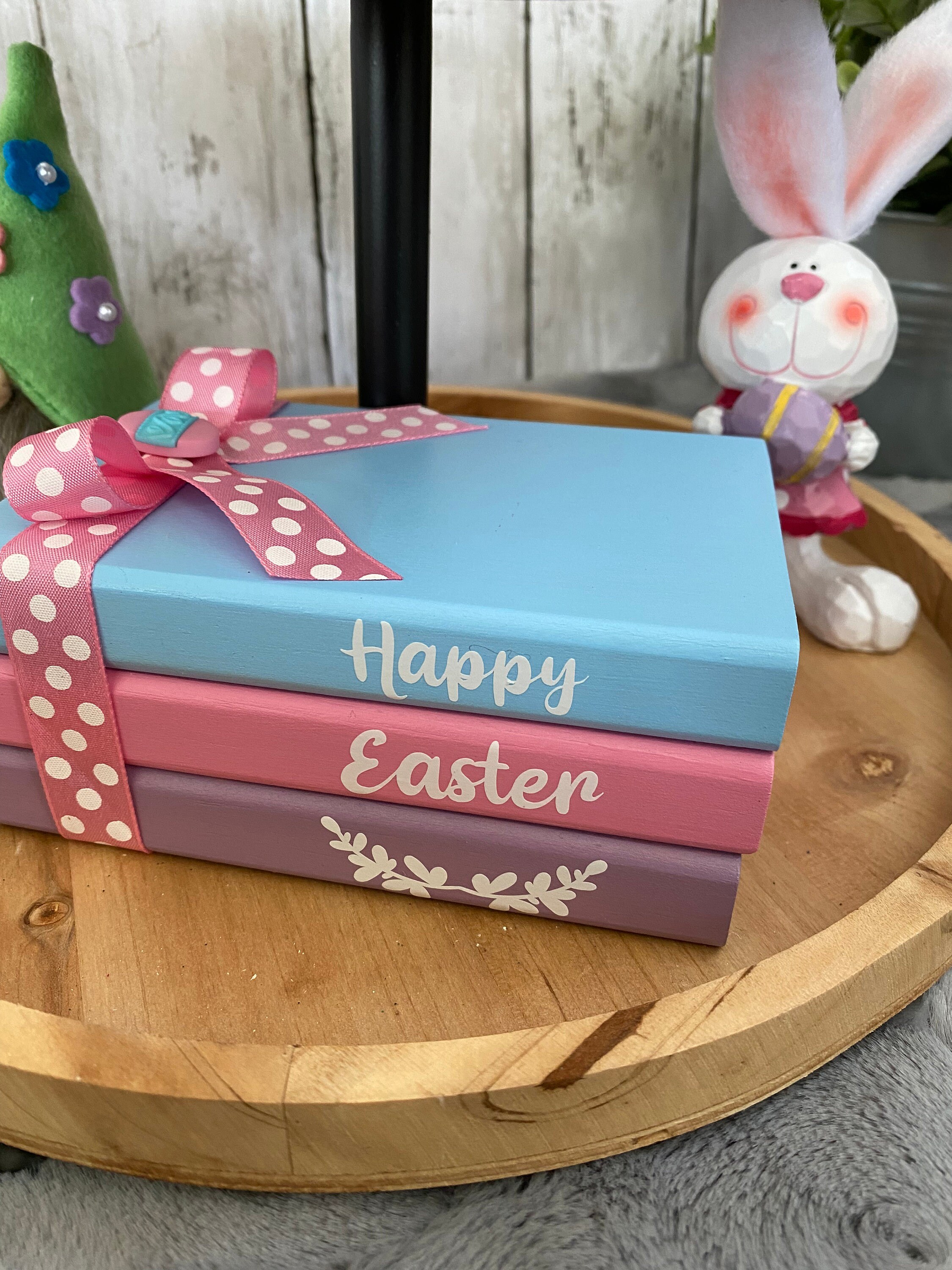 Happy Easter Wood Book Stack, Tiered Tray Decor, detail 2