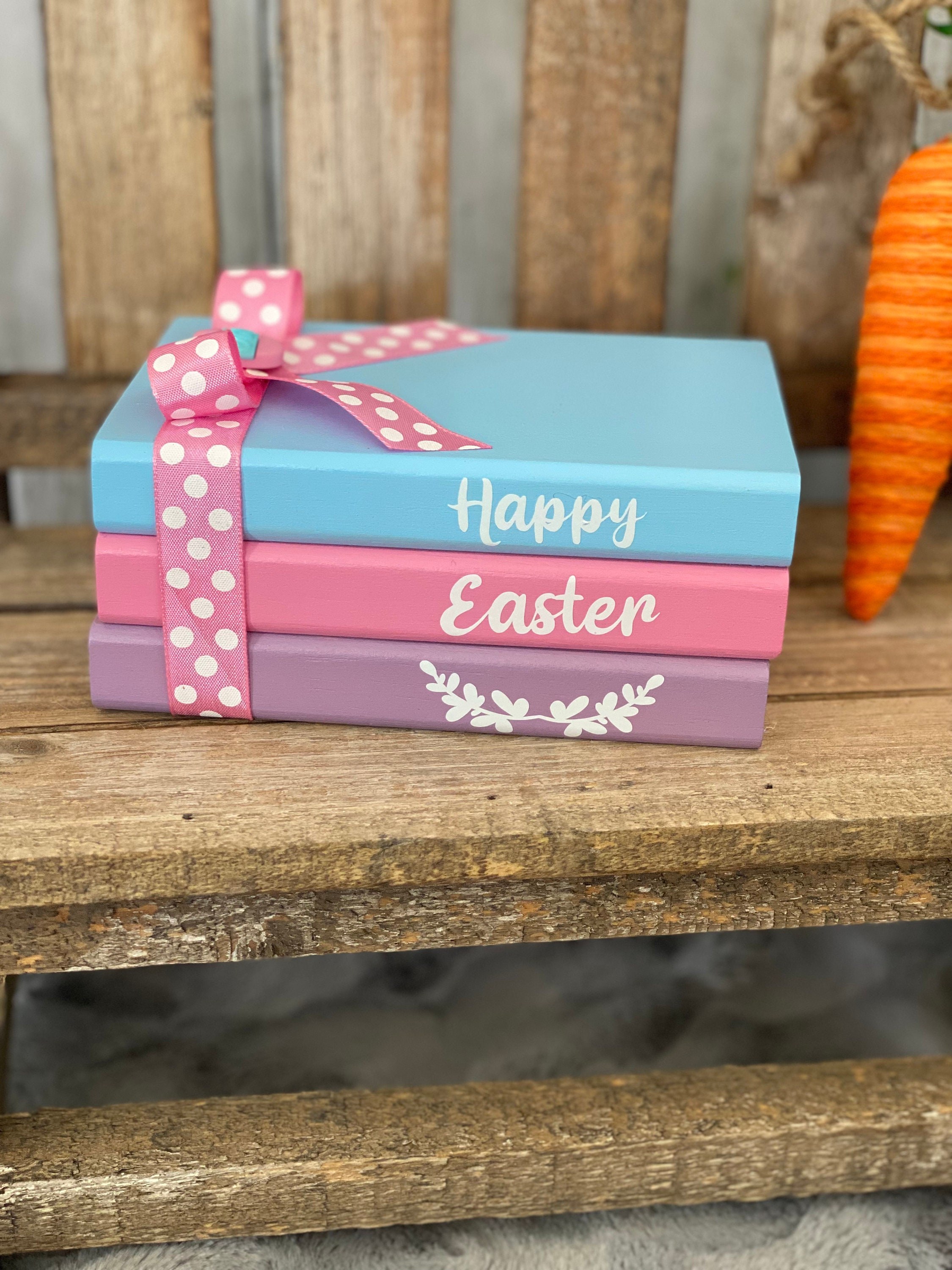 Happy Easter Wood Book Stack, Tiered Tray Decor, detail 3