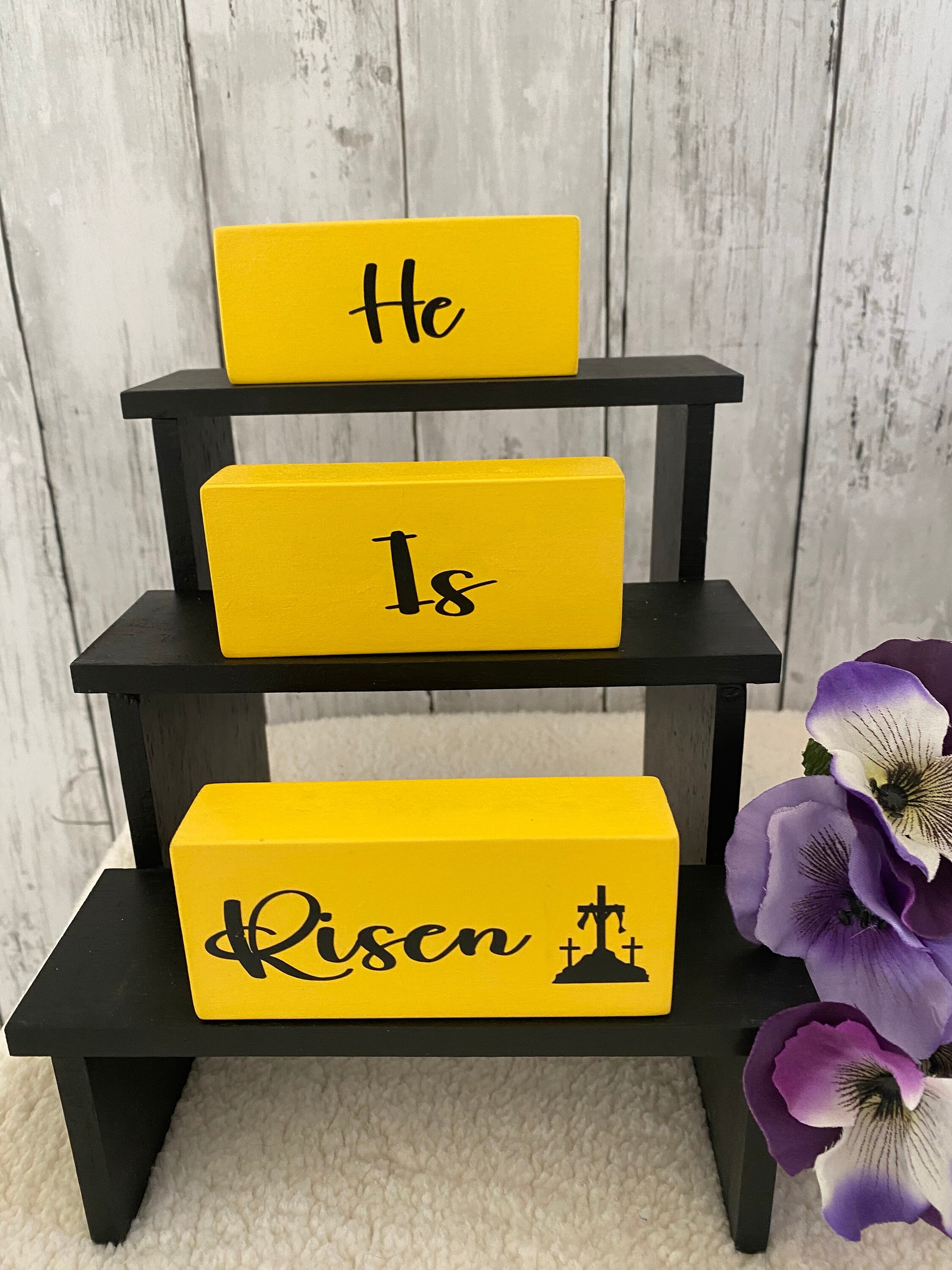 He Is Risen Stacking Blocks, Easter Tiered Tray Decor, detail 2