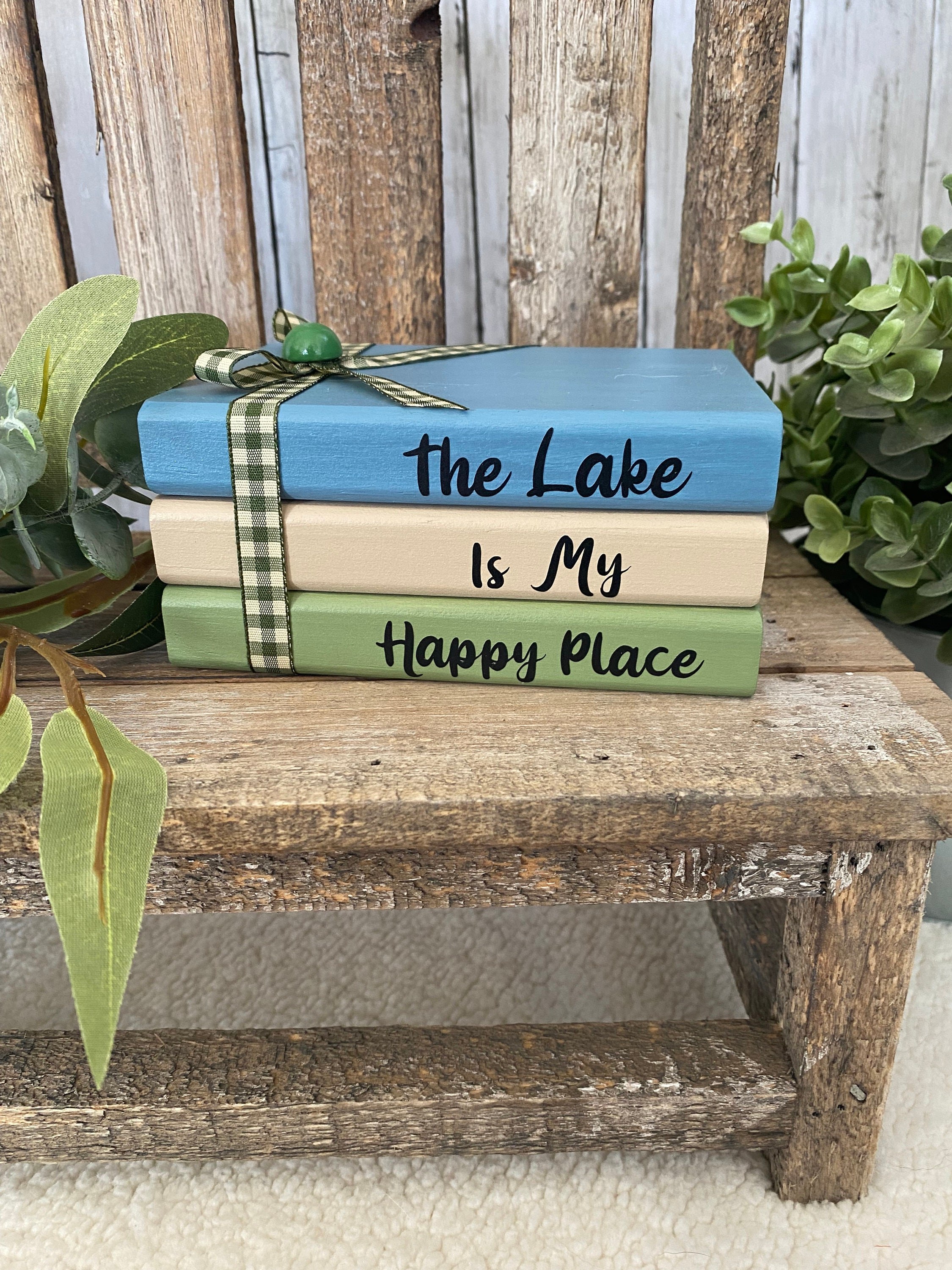 Lake House Wooden Book Stack, Tiered Tray Decor