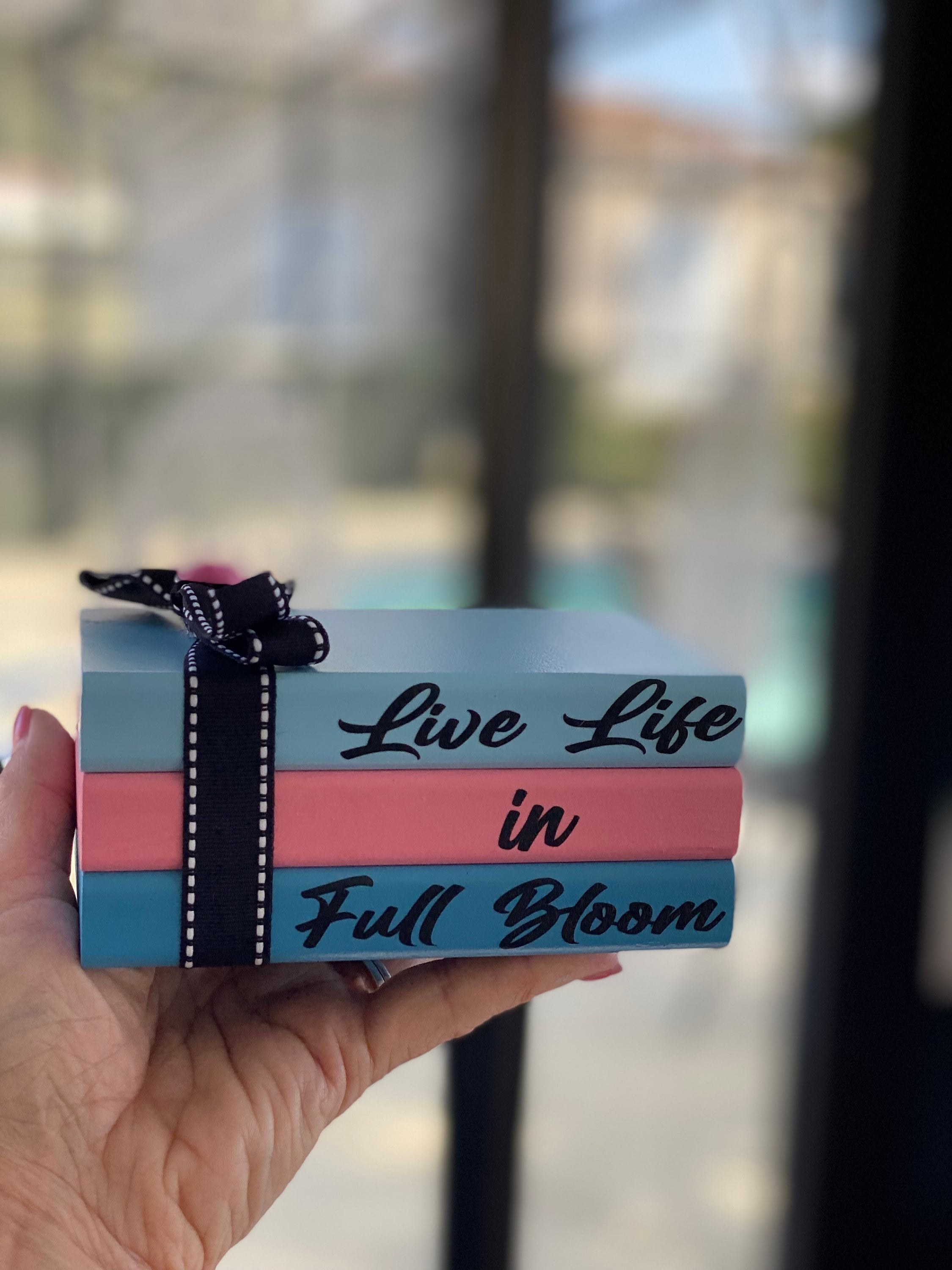 Live Life Full Bloom Wooden Mini Book Stack: Tiered Tray Decor, Shelf..., detail 2