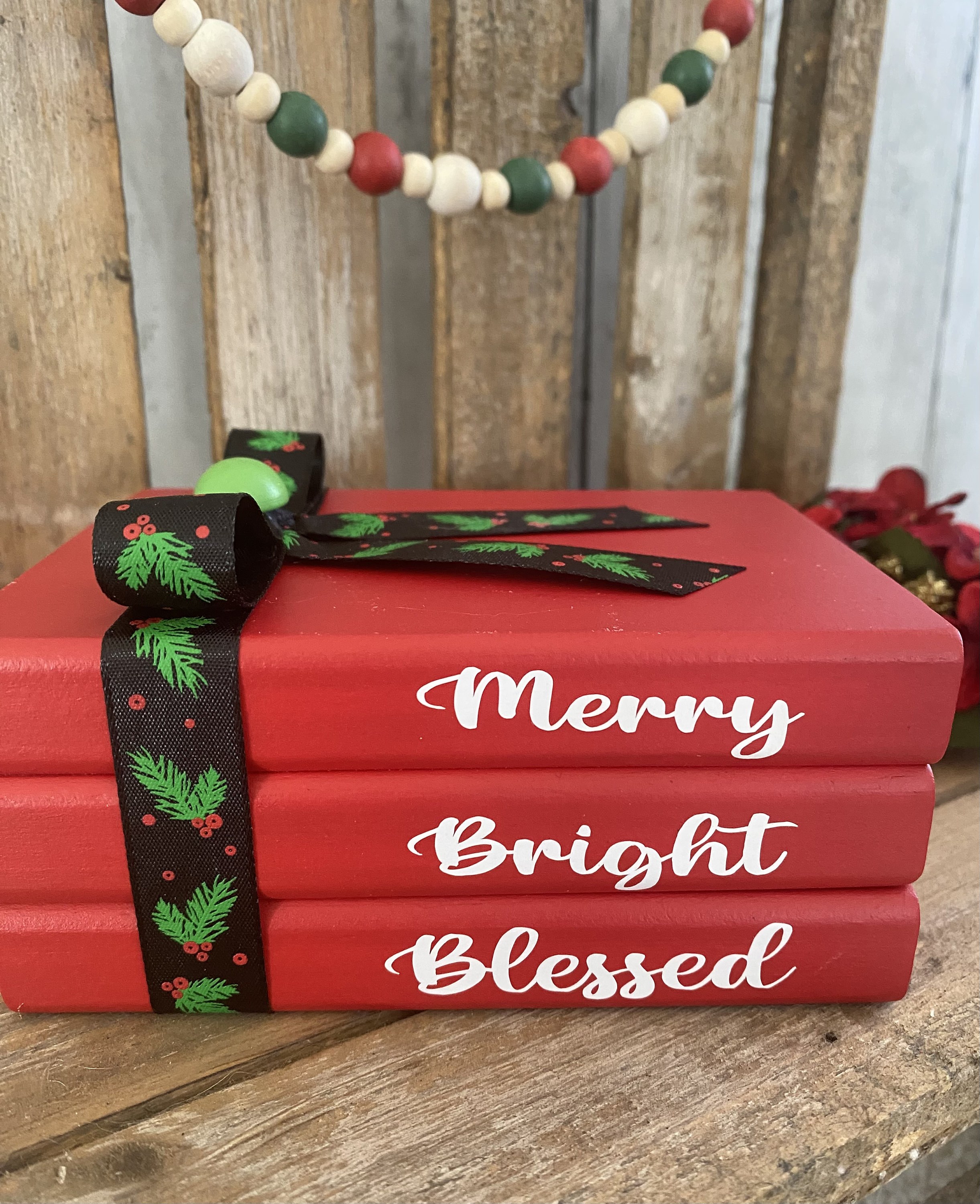 Merry Bright Blessed Wood Mini Book Stack - Holiday Tiered Tray Decor..., detail 3