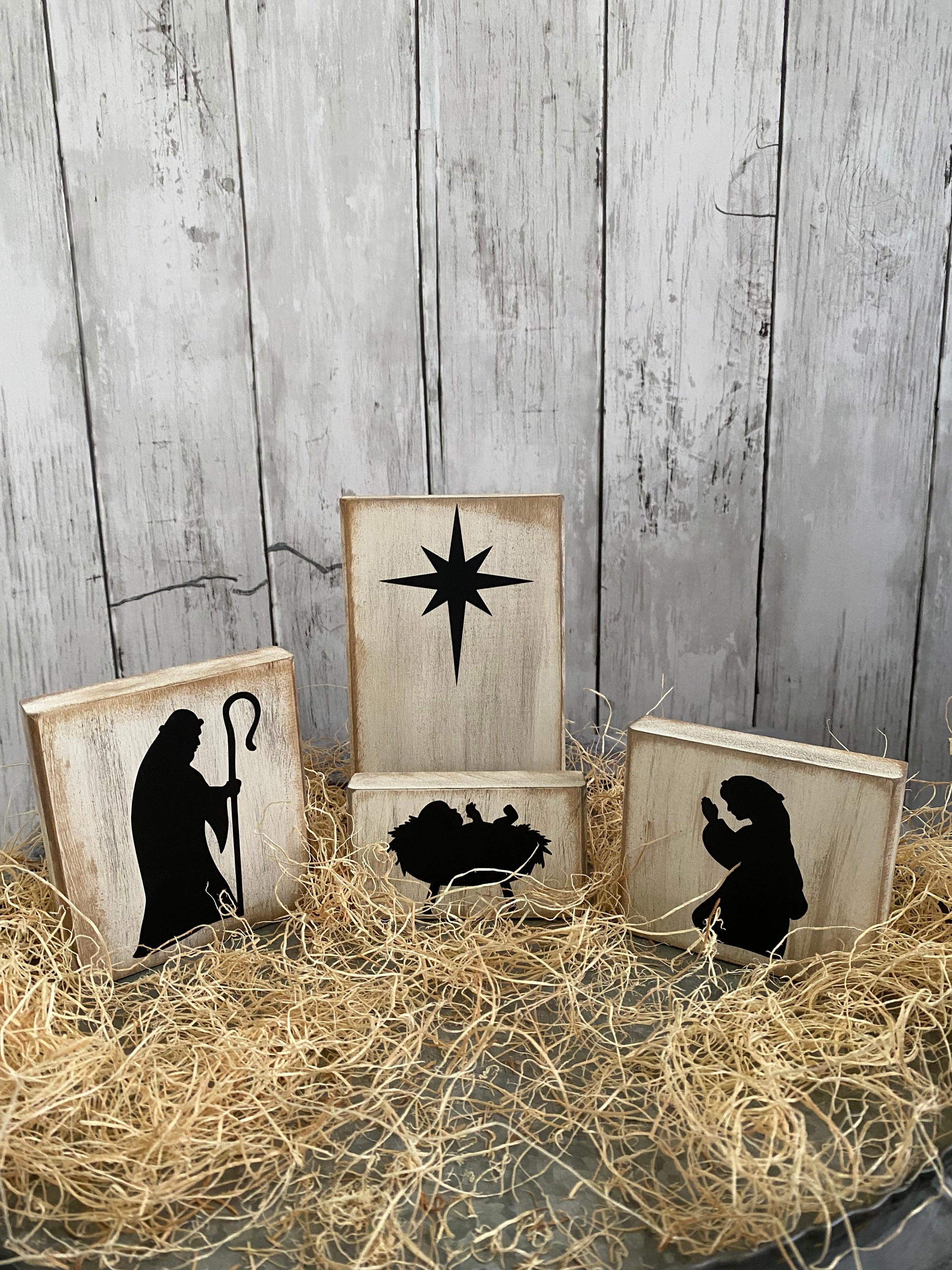 Mini Wood Block Nativity, Holy Family, detail 3