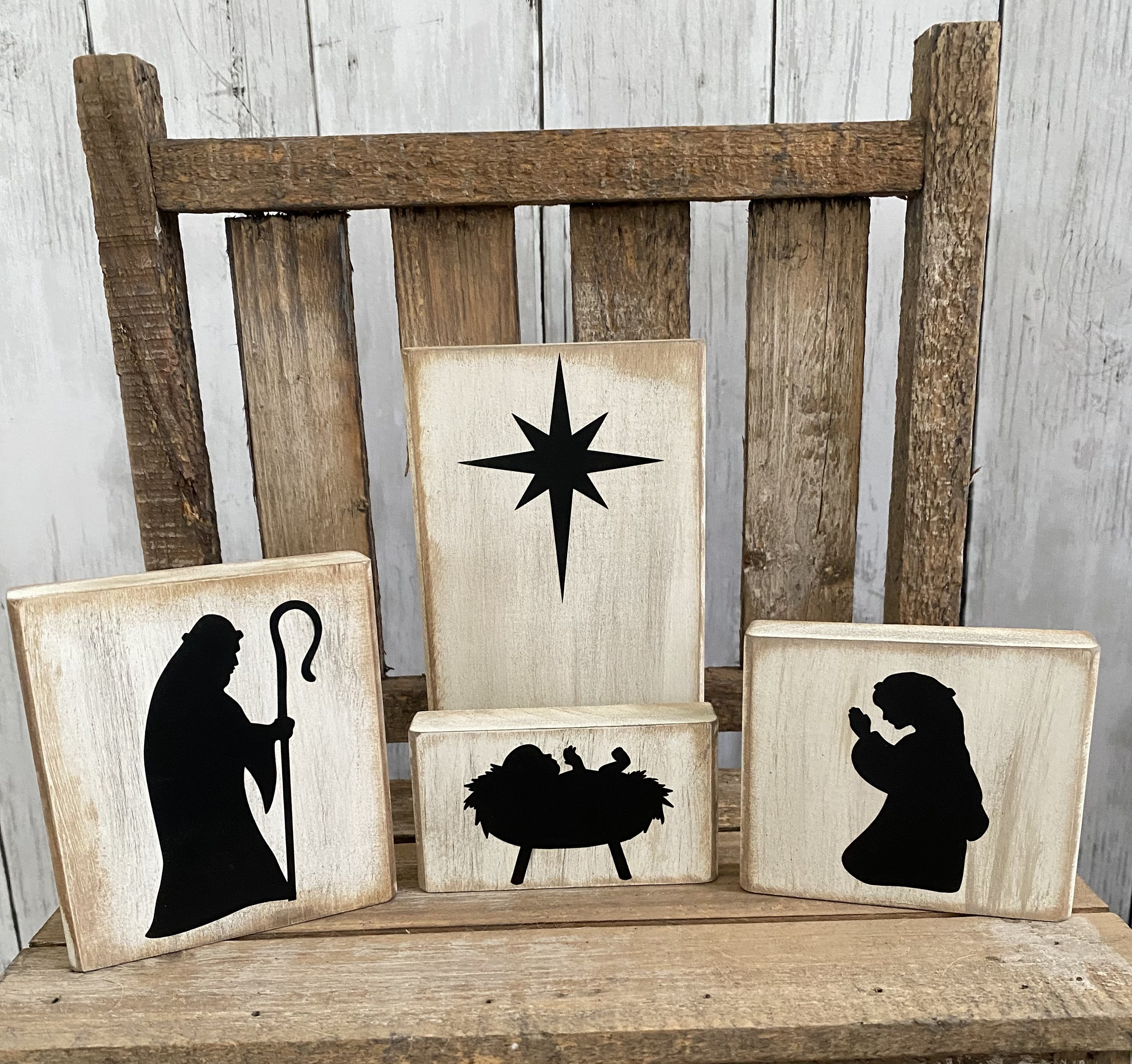 Mini Wood Block Nativity, Holy Family
