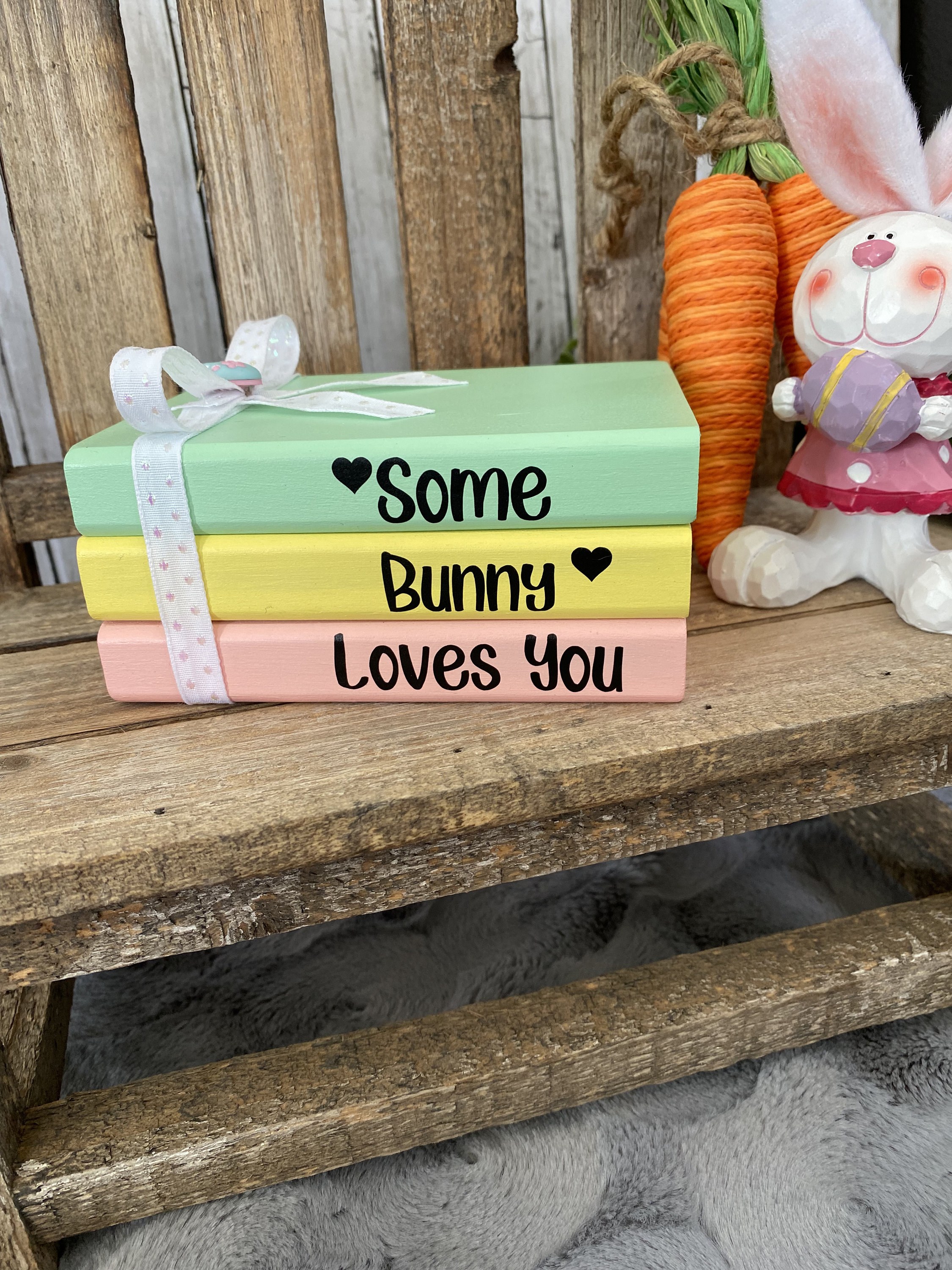 Some Bunny Loves You, Easter Wood Book Stack, detail 2