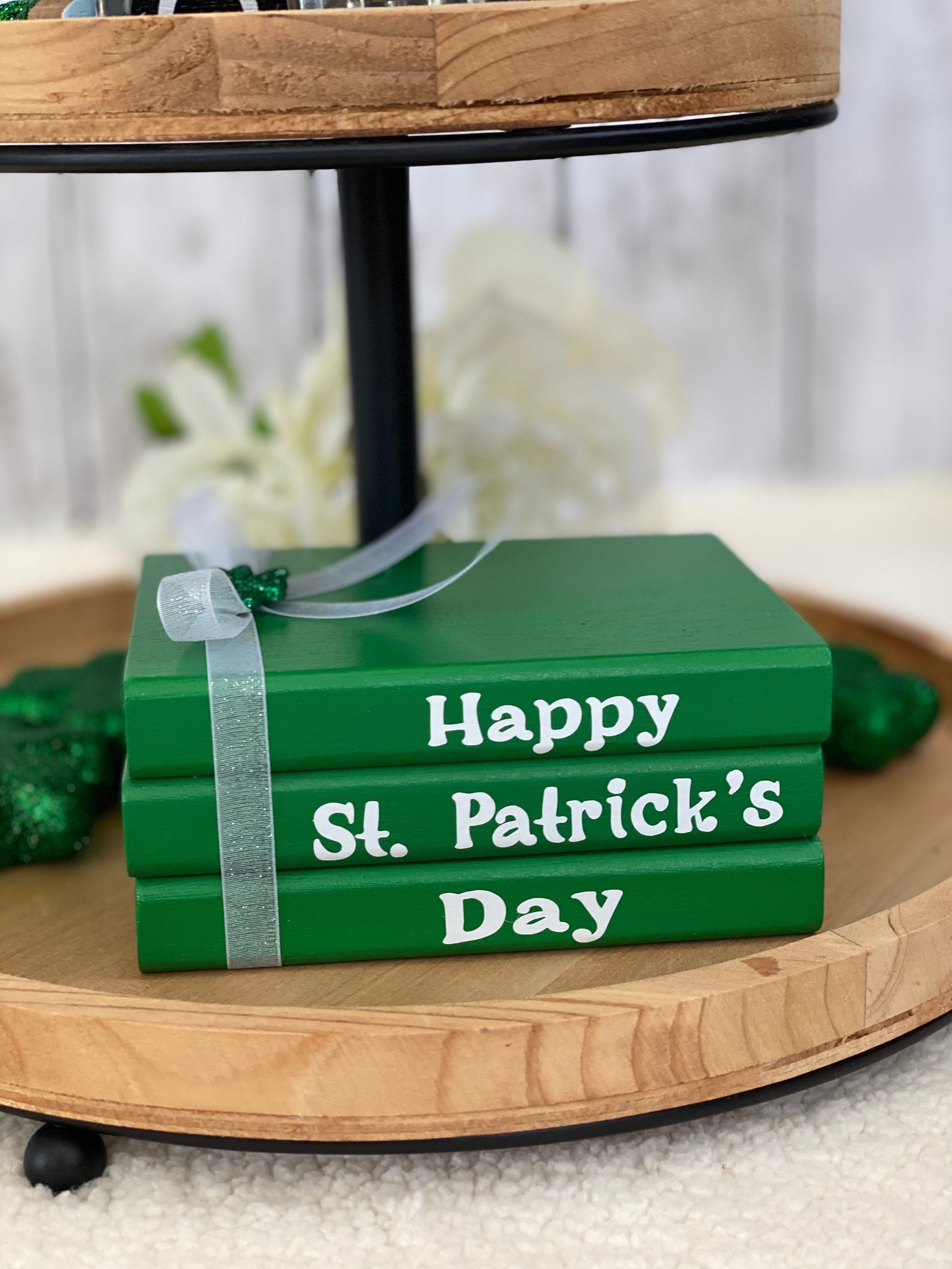 St. Patrick's Day Green Book Stack, Tiered Tray Decor