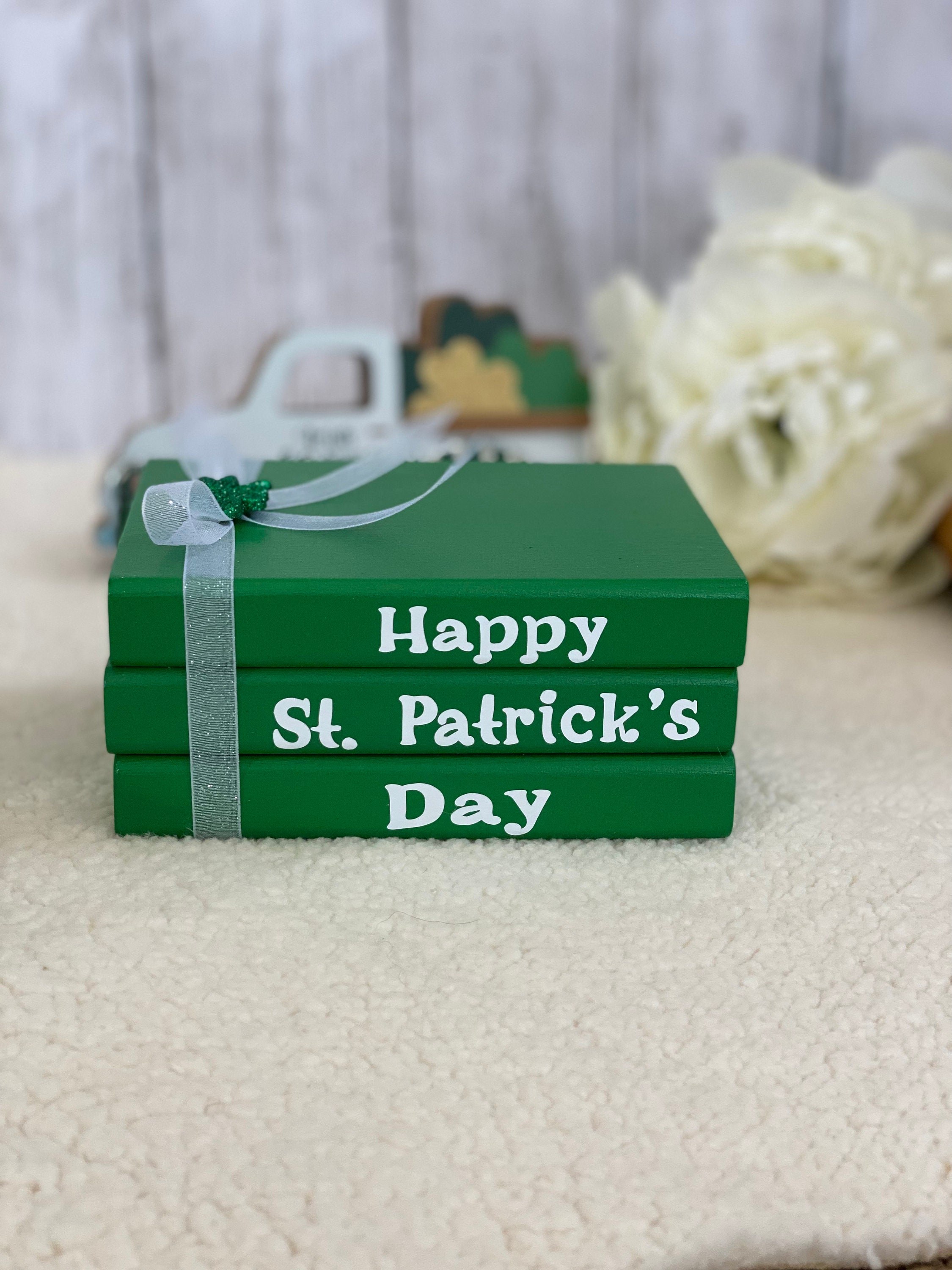 St. Patrick's Day Green Book Stack, Tiered Tray Decor, detail 2