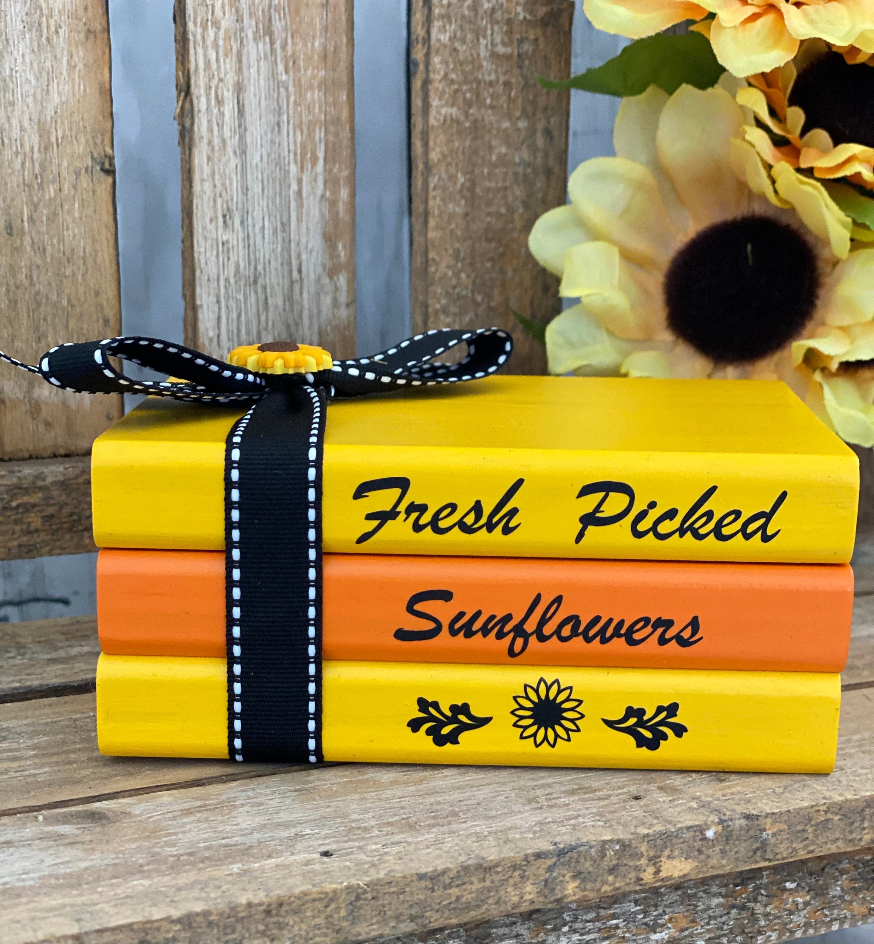 Sunflower Mini Book Stack: Tiered Tray Decor, Shelf Sitter