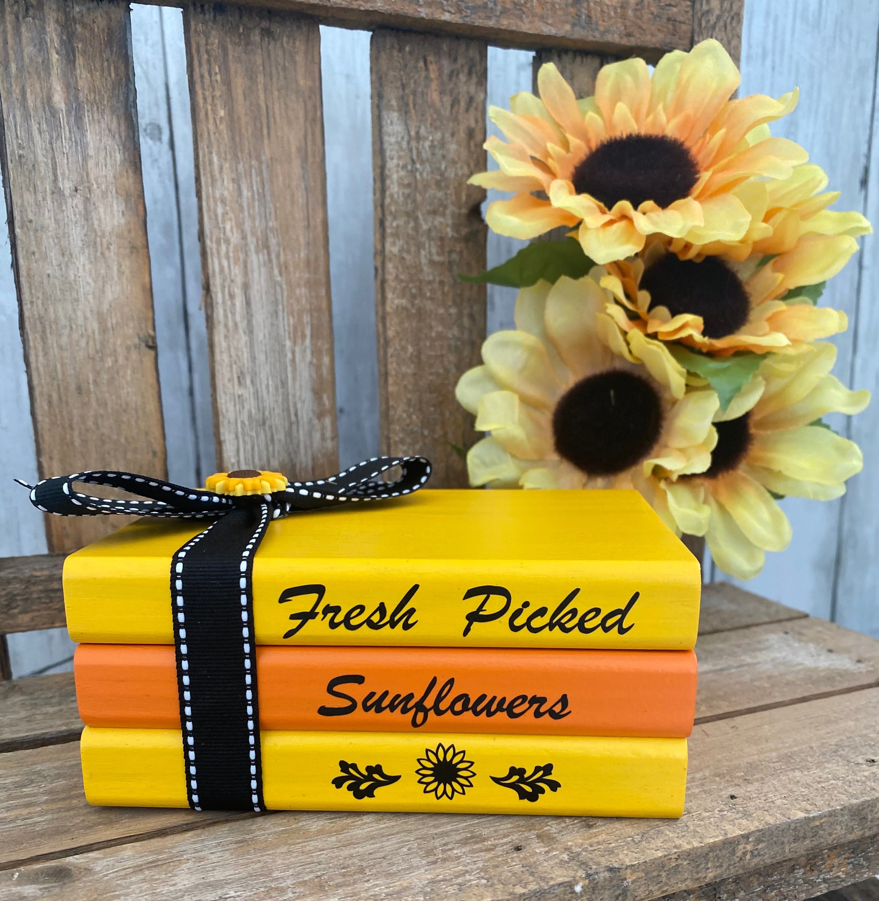 Sunflower Mini Book Stack: Tiered Tray Decor, Shelf Sitter, detail 2