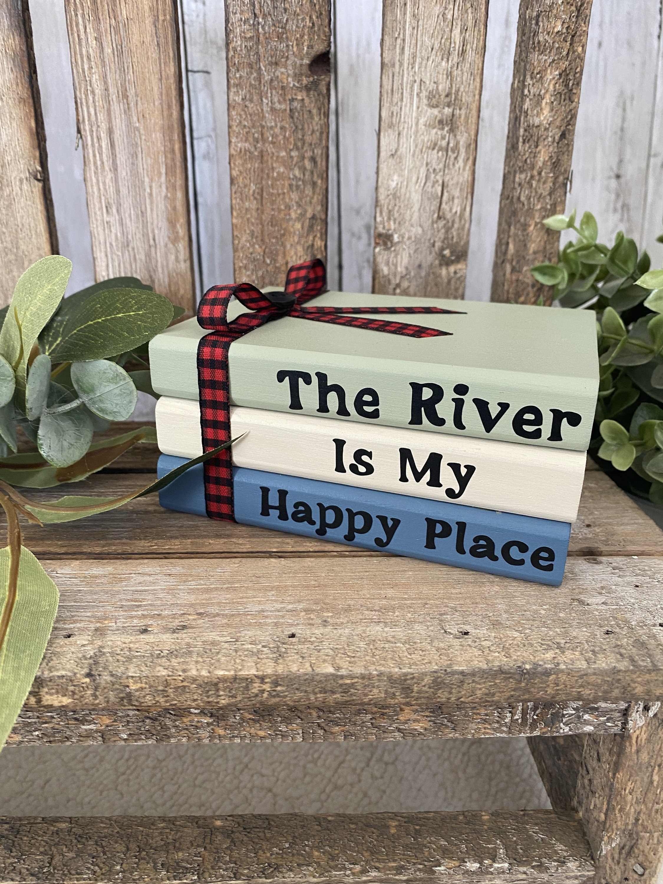 The River, My Happy Place Faux Book Stack