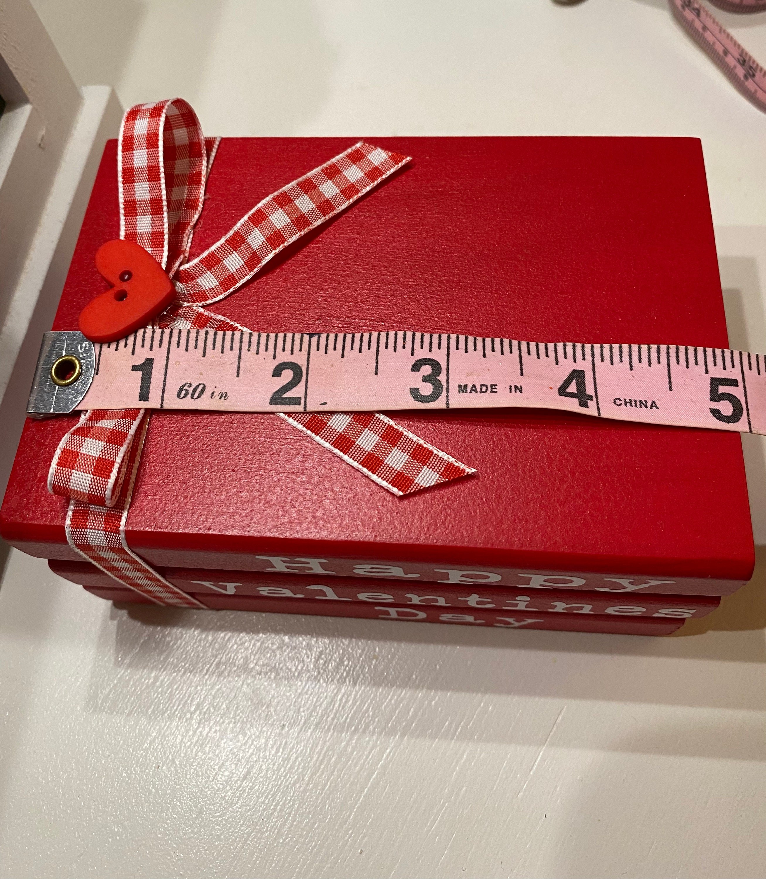 Valentines Day Wood Book Stack, Tiered Tray Decor, detail 5