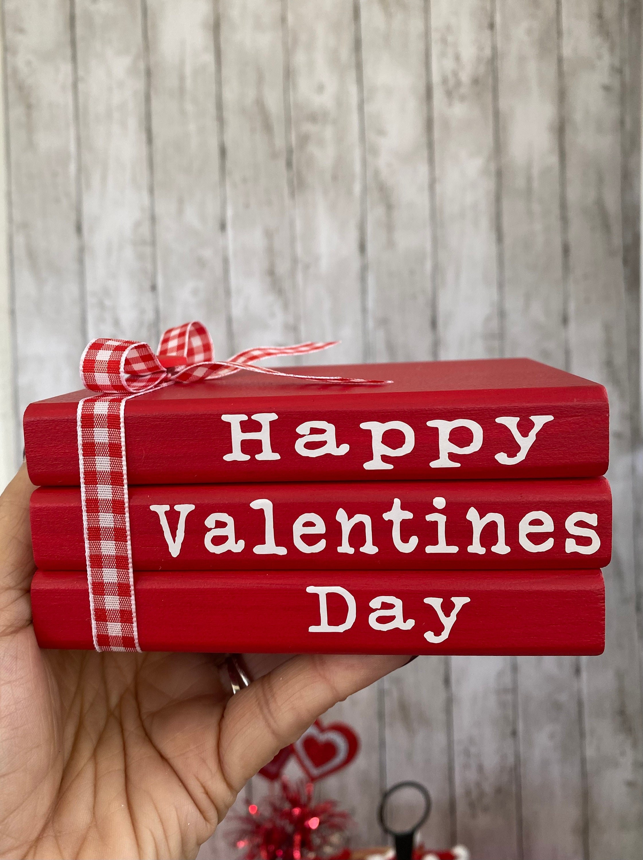 Valentines Day Wood Book Stack, Tiered Tray Decor, detail 3