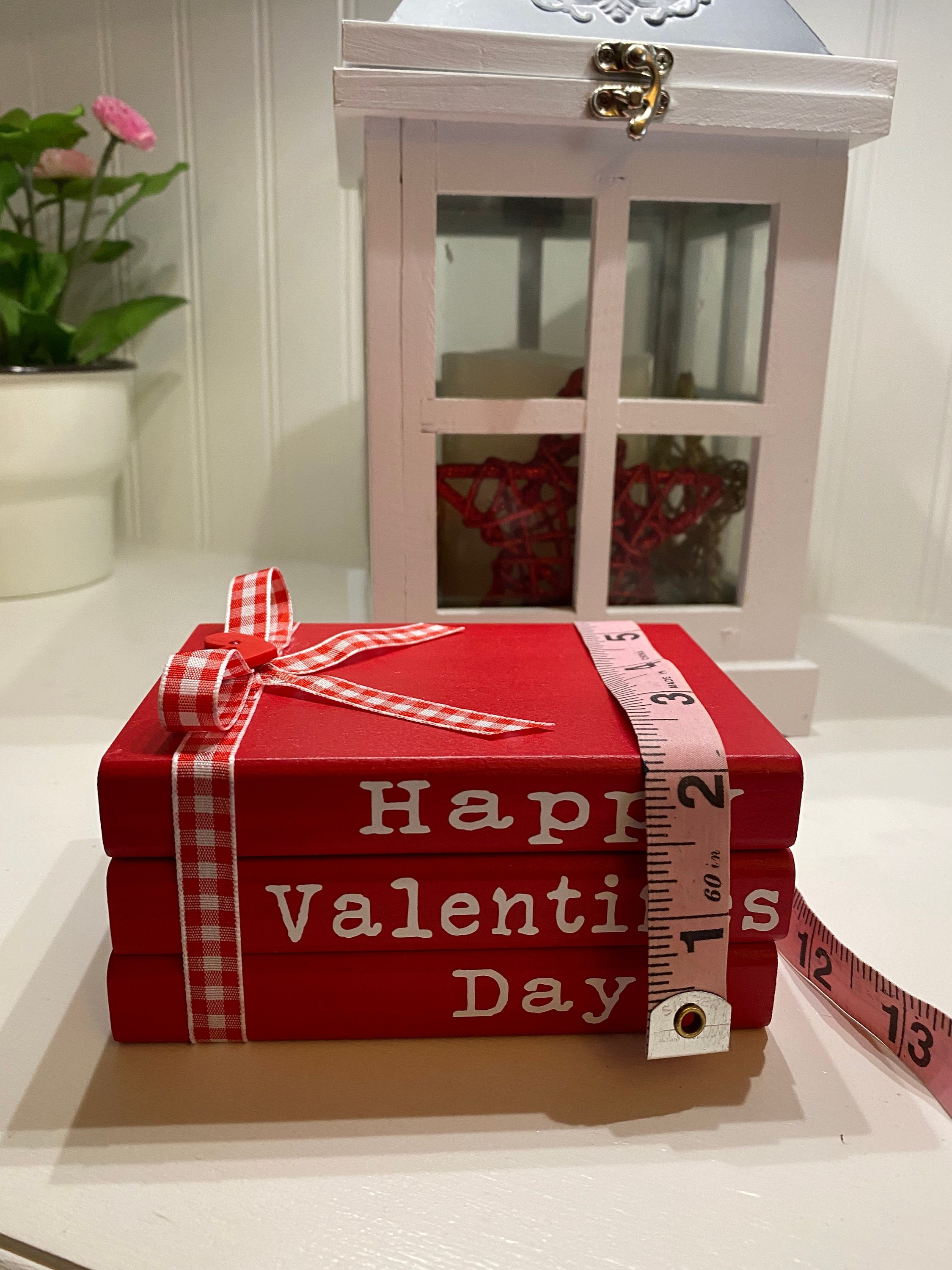 Valentines Day Wood Book Stack, Tiered Tray Decor, detail 6