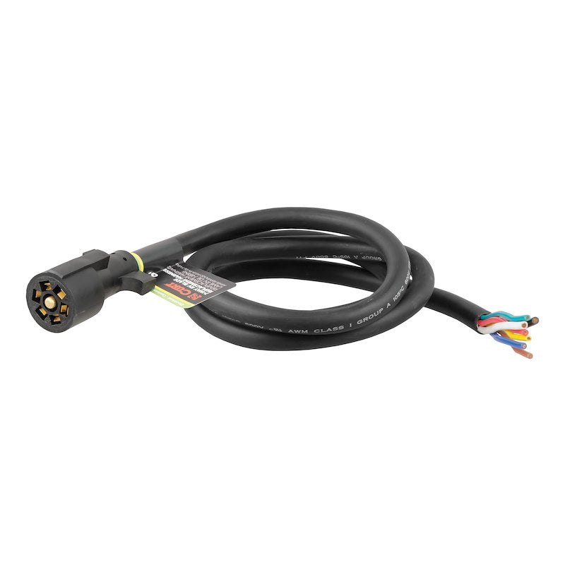Seven-way RV blade trailer-side wiring connector with a protective cable sleeve