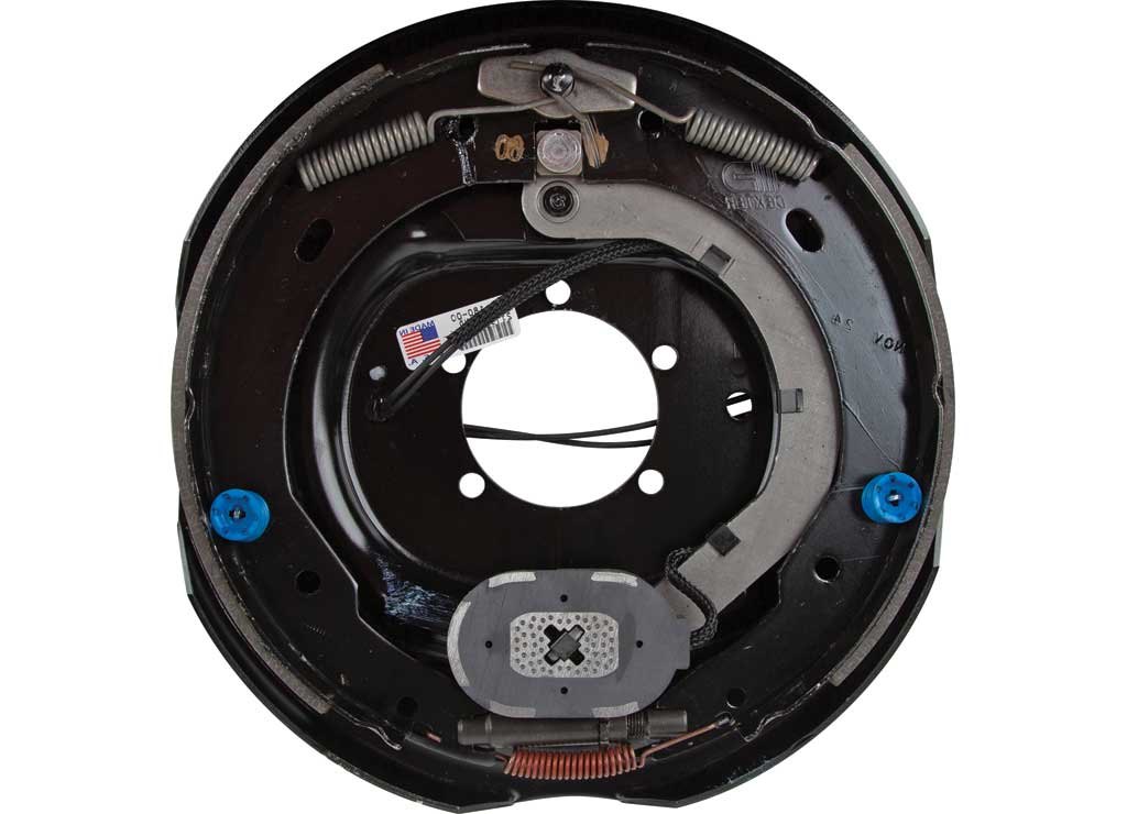 Left-hand electric trailer brake assembly