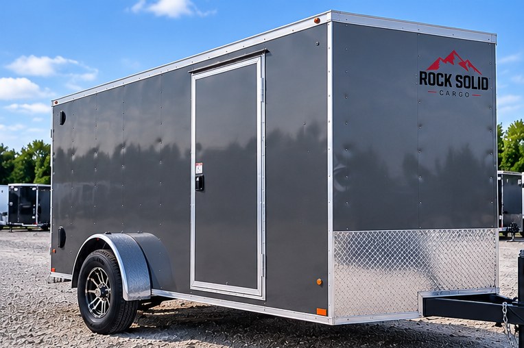 Northline promotional image for the Rock Solid 7×14 single axle enclosed cargo trailer