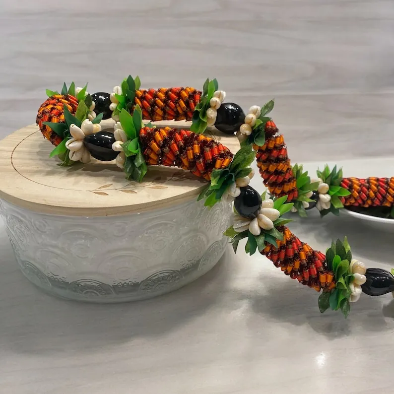 Handmade lei displayed as a celebration keepsake