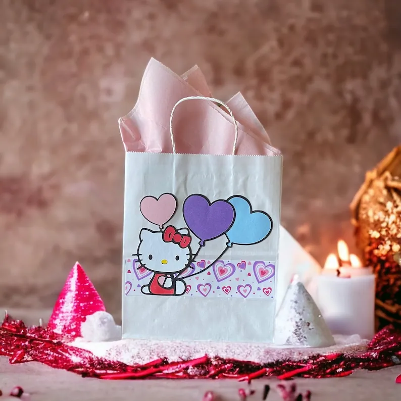 Hello Kitty handmade gift bag with pink tissue paper