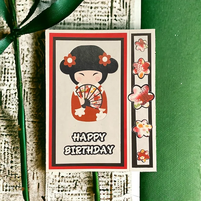 Japanese doll handmade birthday card