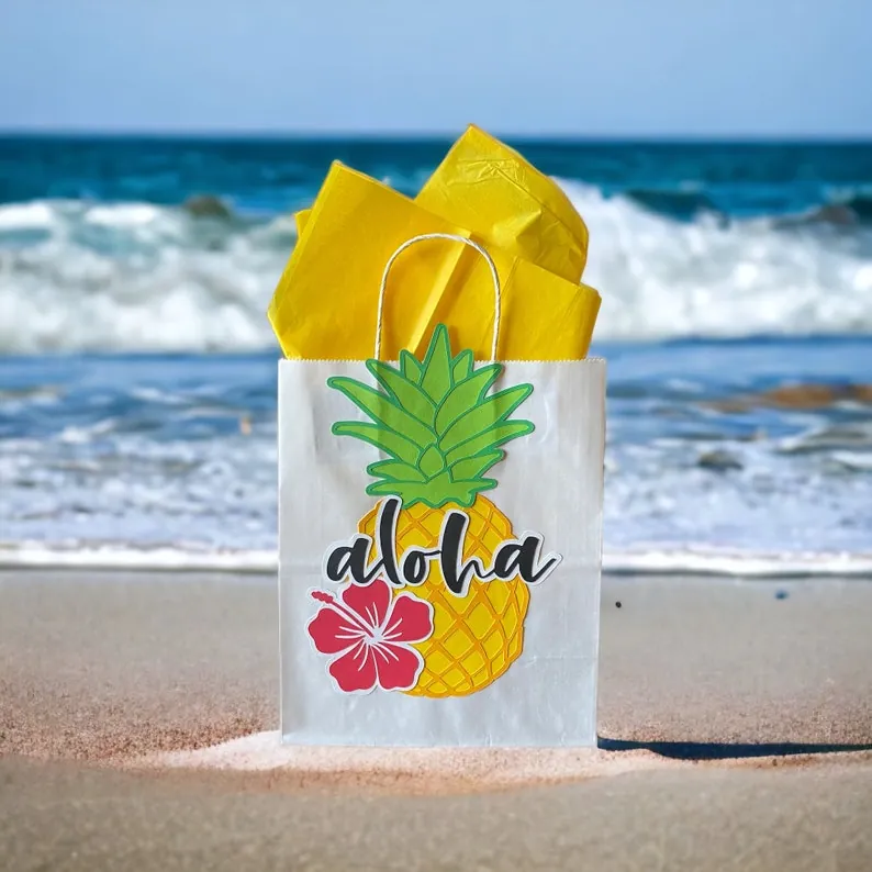 Aloha pineapple gift bag with yellow tissue paper