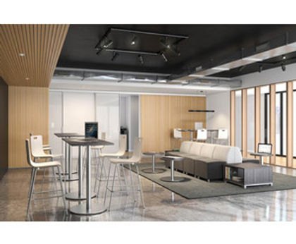 Commercial office furniture arranged with clear walking routes