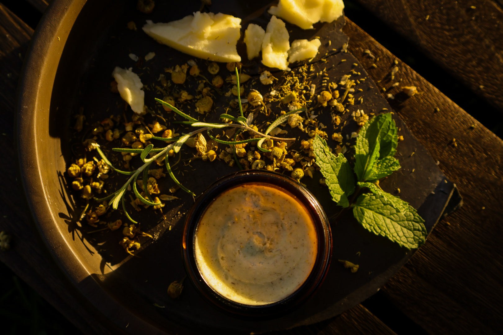 Morning in The Hollow whipped tallow balm in an amber jar